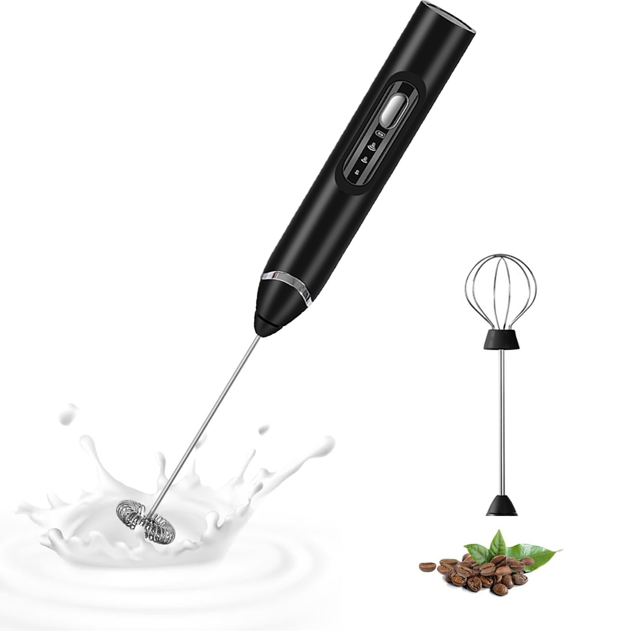 KINSI Milchaufschäumer Milchaufschäumer Elektrisch, USB Wiederaufladbar für Latte Matcha, 2,5 W, 2 Rührköpfe, 3 Geschwindigkeitsstufen