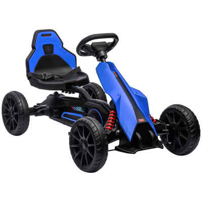HOMCOM Go-Kart Kinderfahrzeug mit verstellbarem Sitz, Tretfahrzeug, Outdoor, Blau, 100L x 58B x 58.5H cm