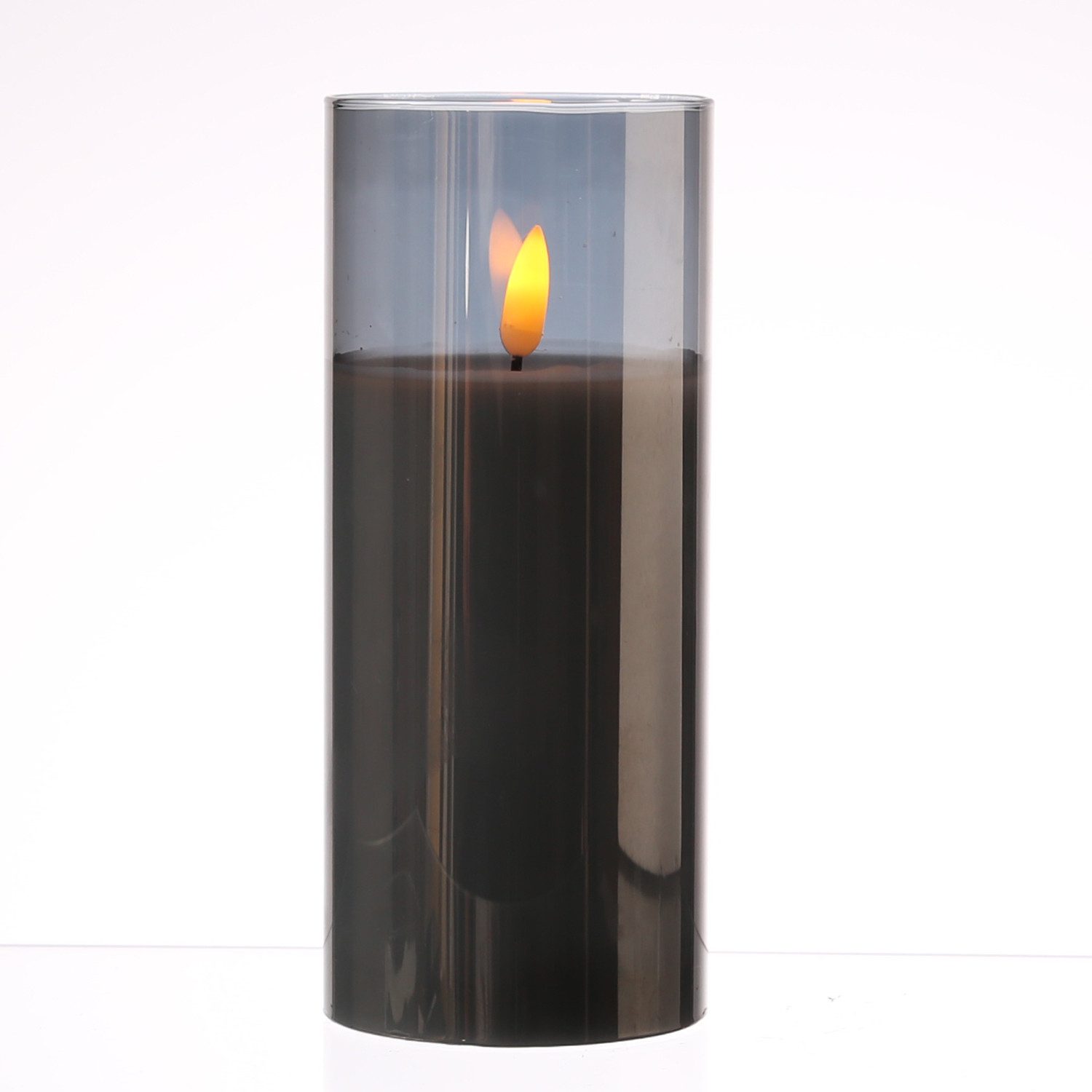 MARELIDA LED-Kerze im Glas LED Windlicht Echtwachs flackernd Timer H: 17,5cm grau. € 11,39, (€ 11,39 pro 1 Stk).