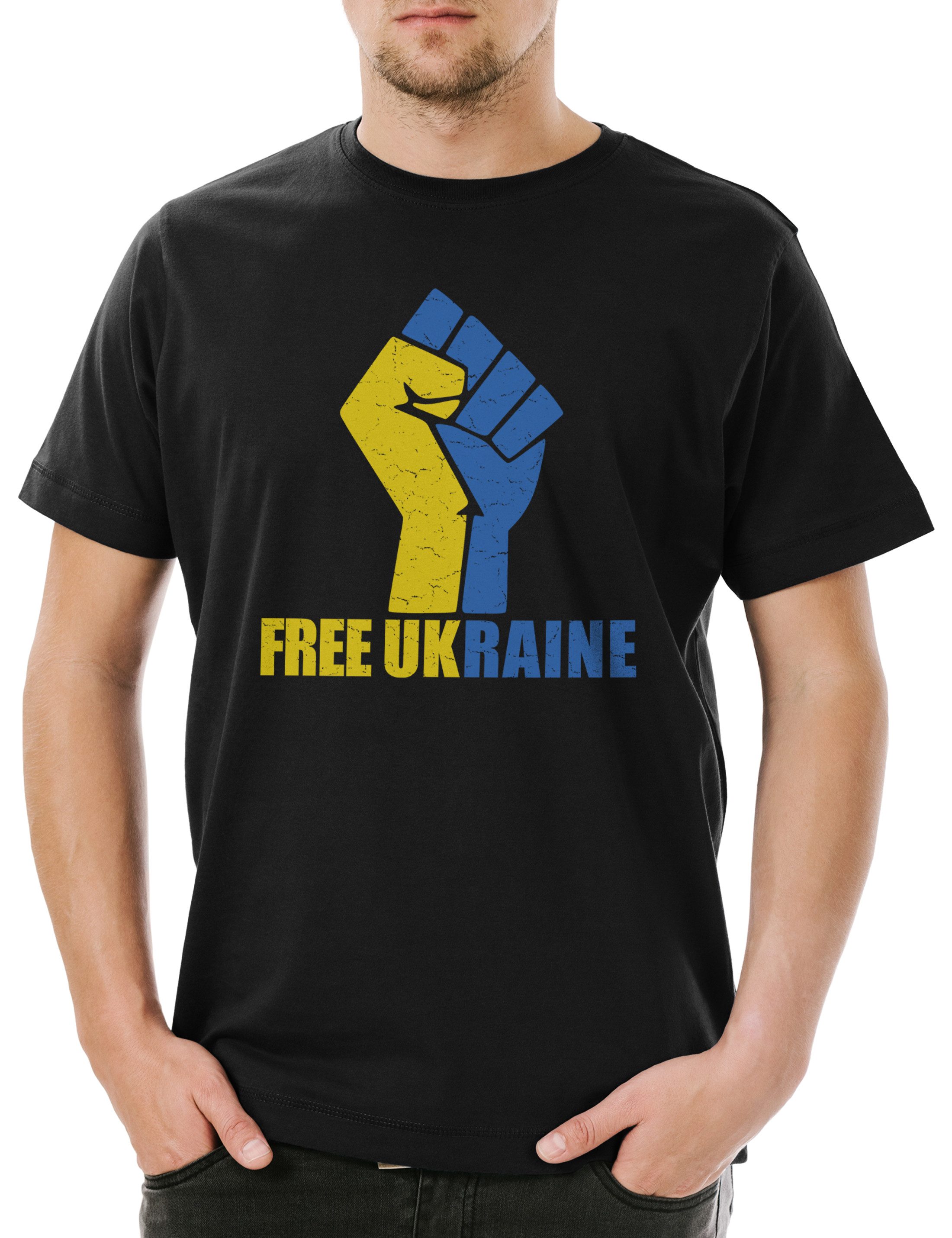 Print-Shirt Free Ukraine Fist Herren T-Shirt Against War Widerstand Fahne Faust