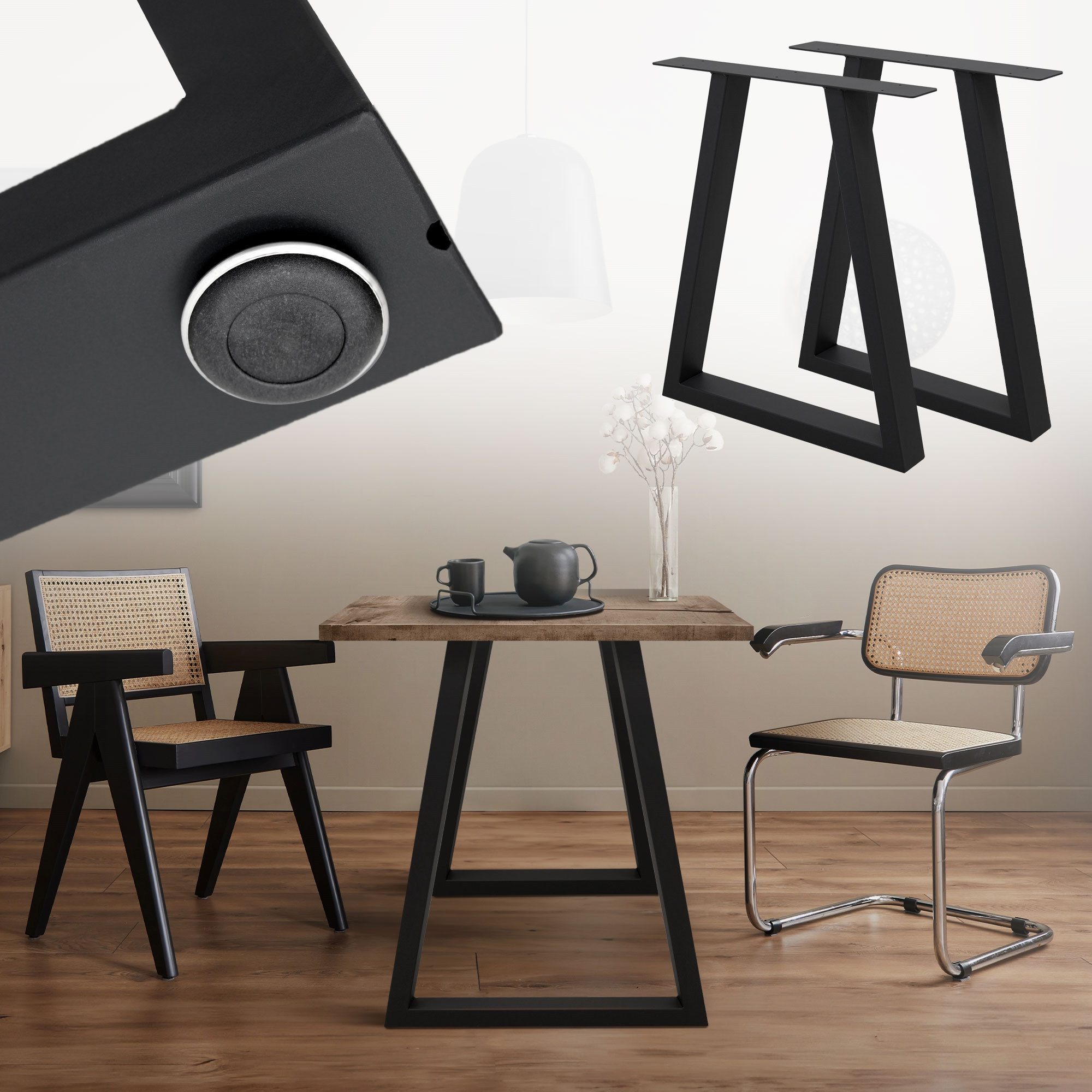 ECD Germany Tischbein 2x Tischgestell Tischkufen Trapez Design aus pulverbeschichtetem Stahl, Metall Möbelfüße 60x72 cm Tischuntergestell für Esstisch Schreibtisch