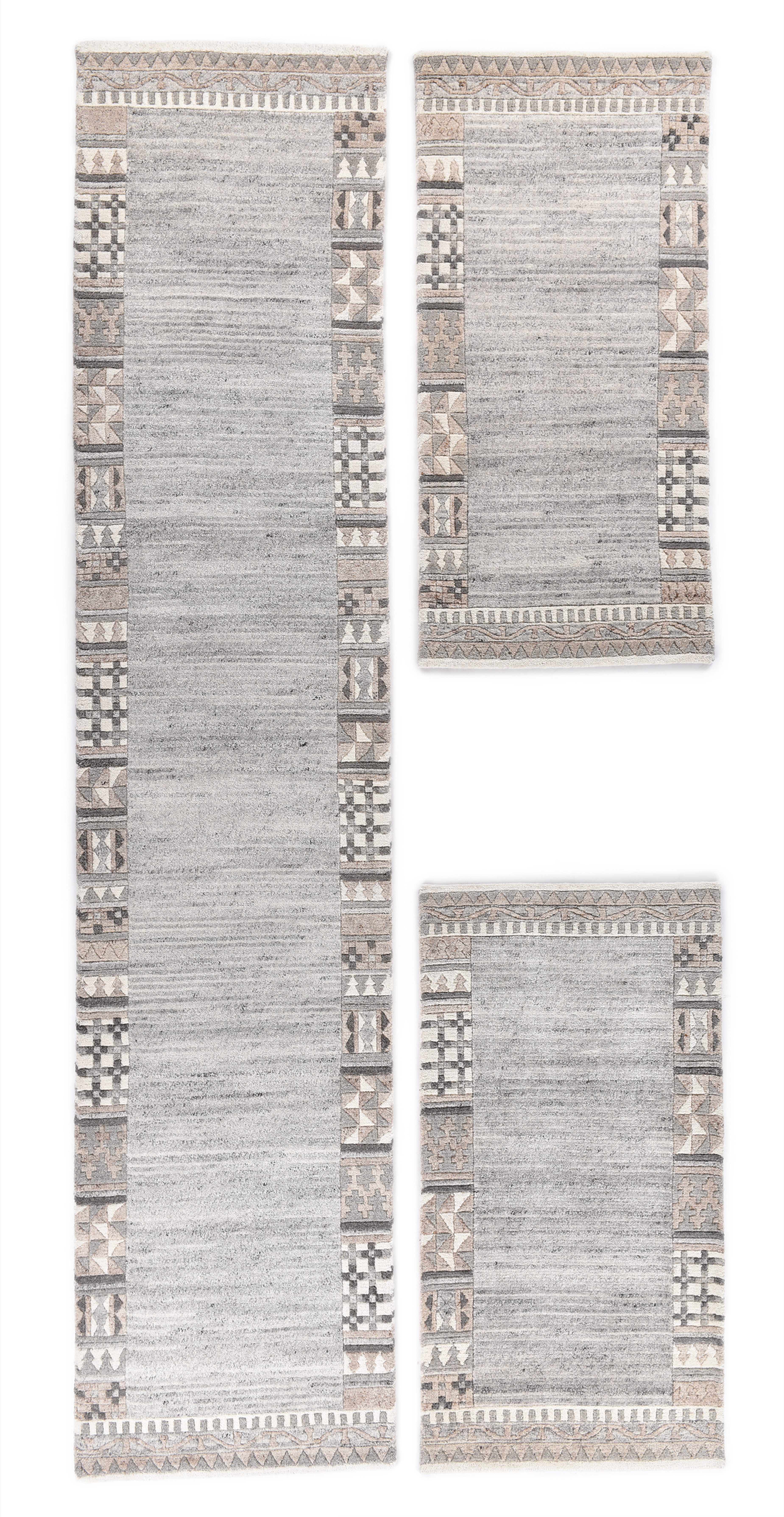 THEKO Bettumrandung Royal Natur 6030, Höhe 14 mm, (3-tlg), reine Wolle, handgetuftet, mit Bordüre