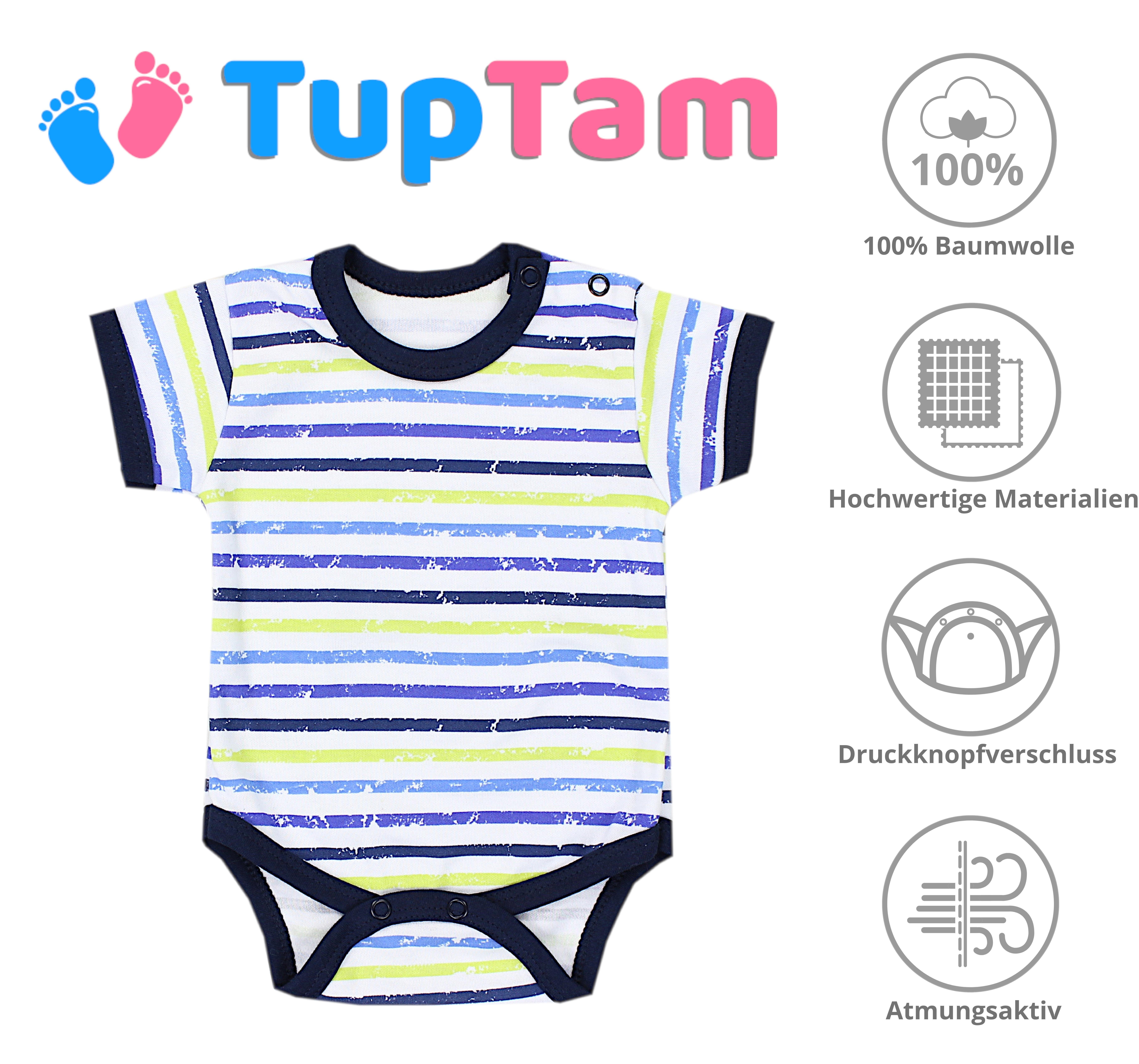 TupTam 5er Pack Grün in TupTam Body Unifarben Streifen Baby Jungen Kurzarm Segelboot - Kurzarmbody Blau