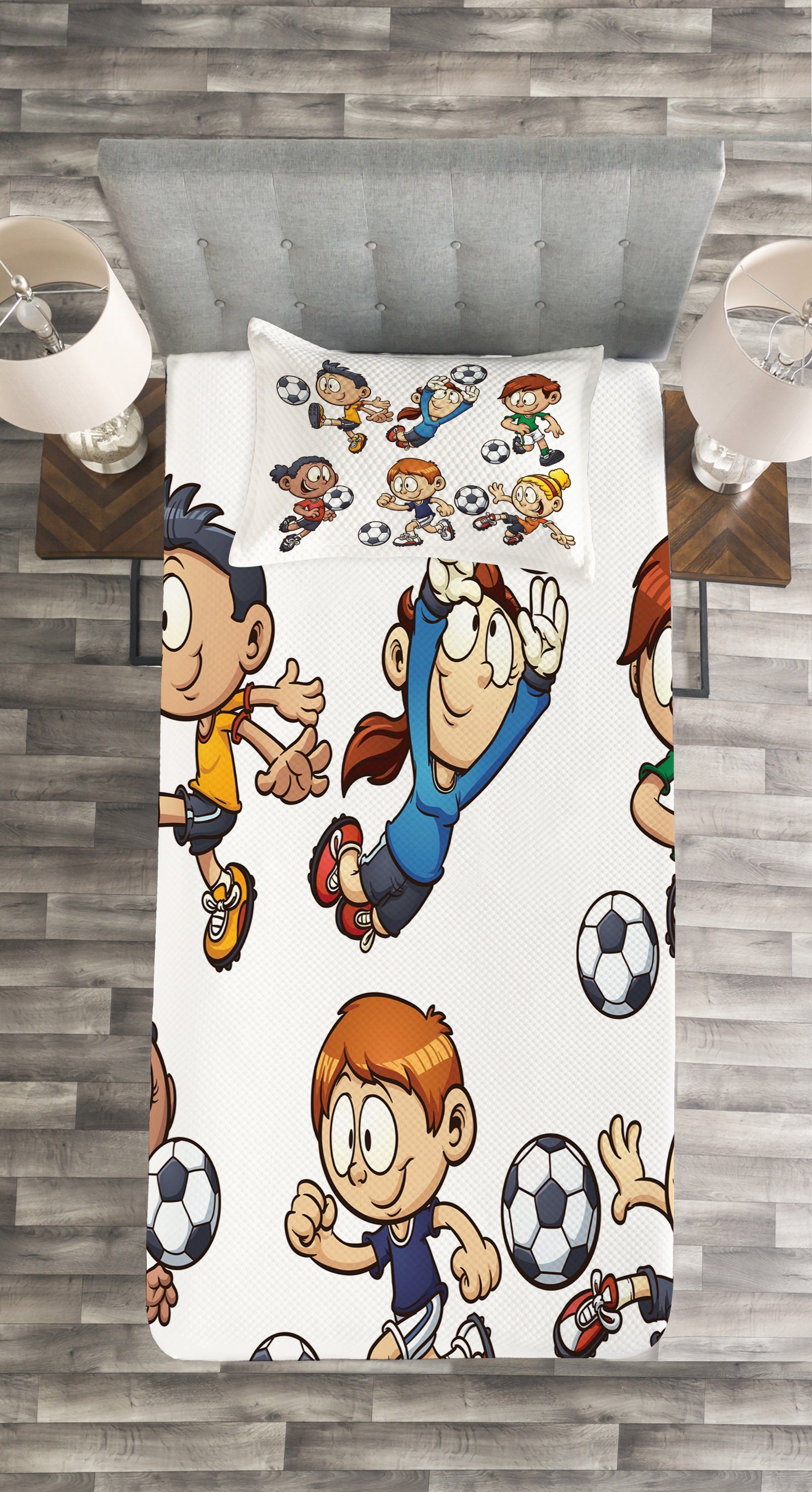 spielen Set Kissenbezügen Fußball Cartoon-Kinder Tagesdecke Waschbar, Abakuhaus, mit