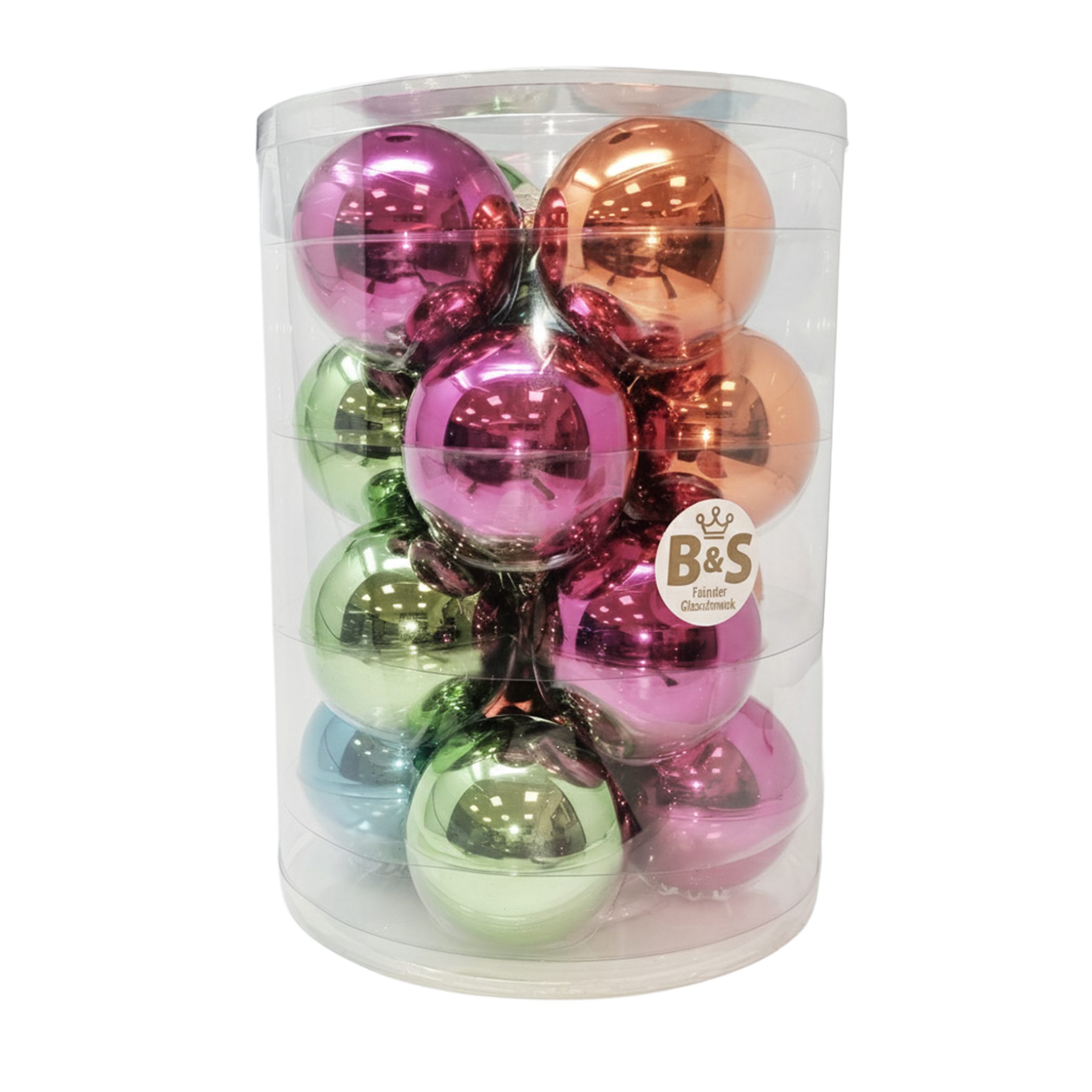B&S Weihnachtsbaumkugel Christbaumschmuck Buntmix 16 Stück Ø 8 cm Glas