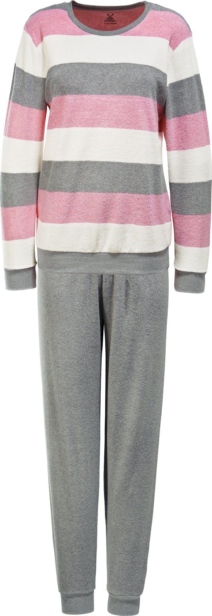 Erwin Müller Pyjama Damen-Schlafanzug Frottee Streifen rosé