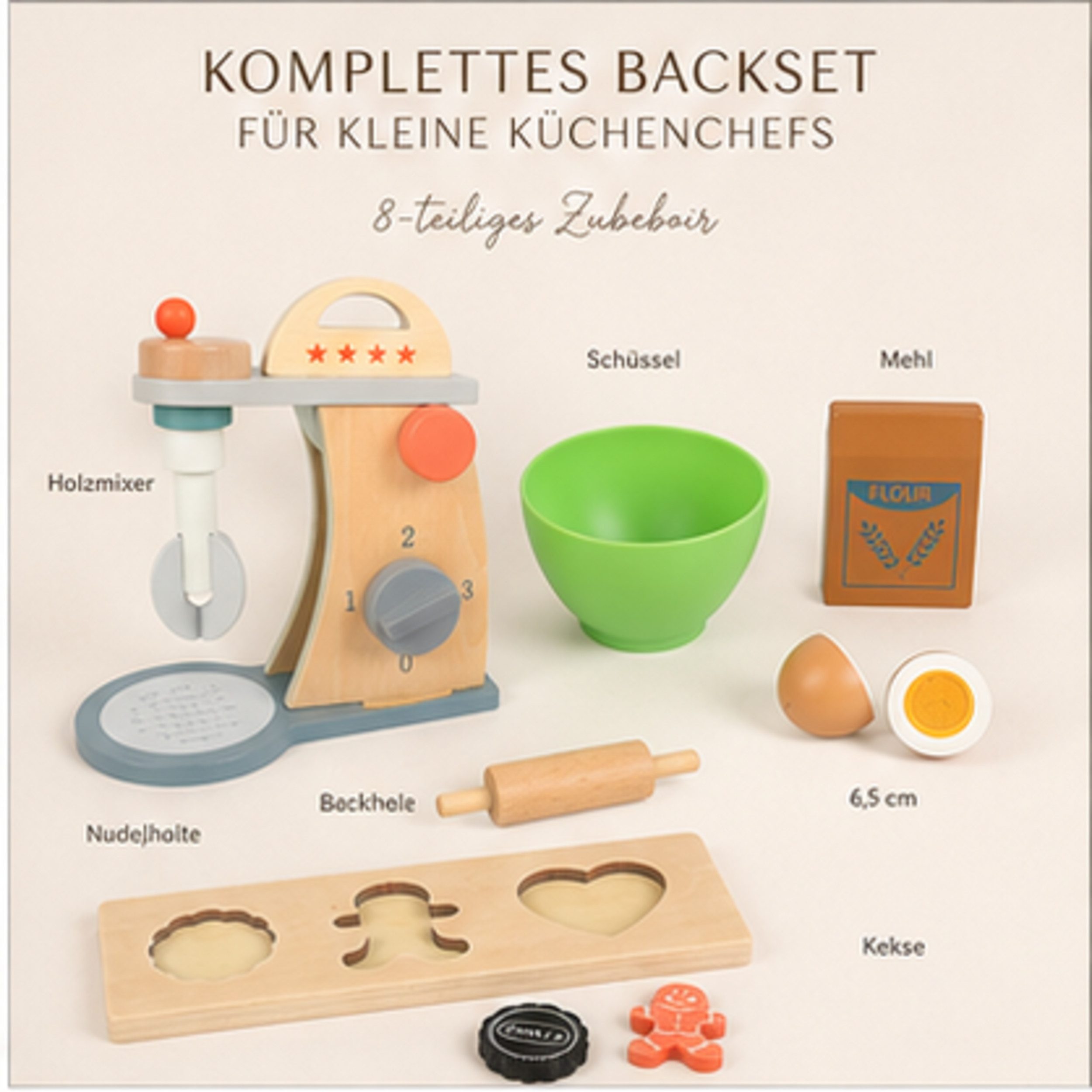 White Fox Studio Spielküche Rührgerät aus Holz, Zubehör für Kinderküchen Holz Spielküche Zubehör Rührmaschine Kitchen Aid
