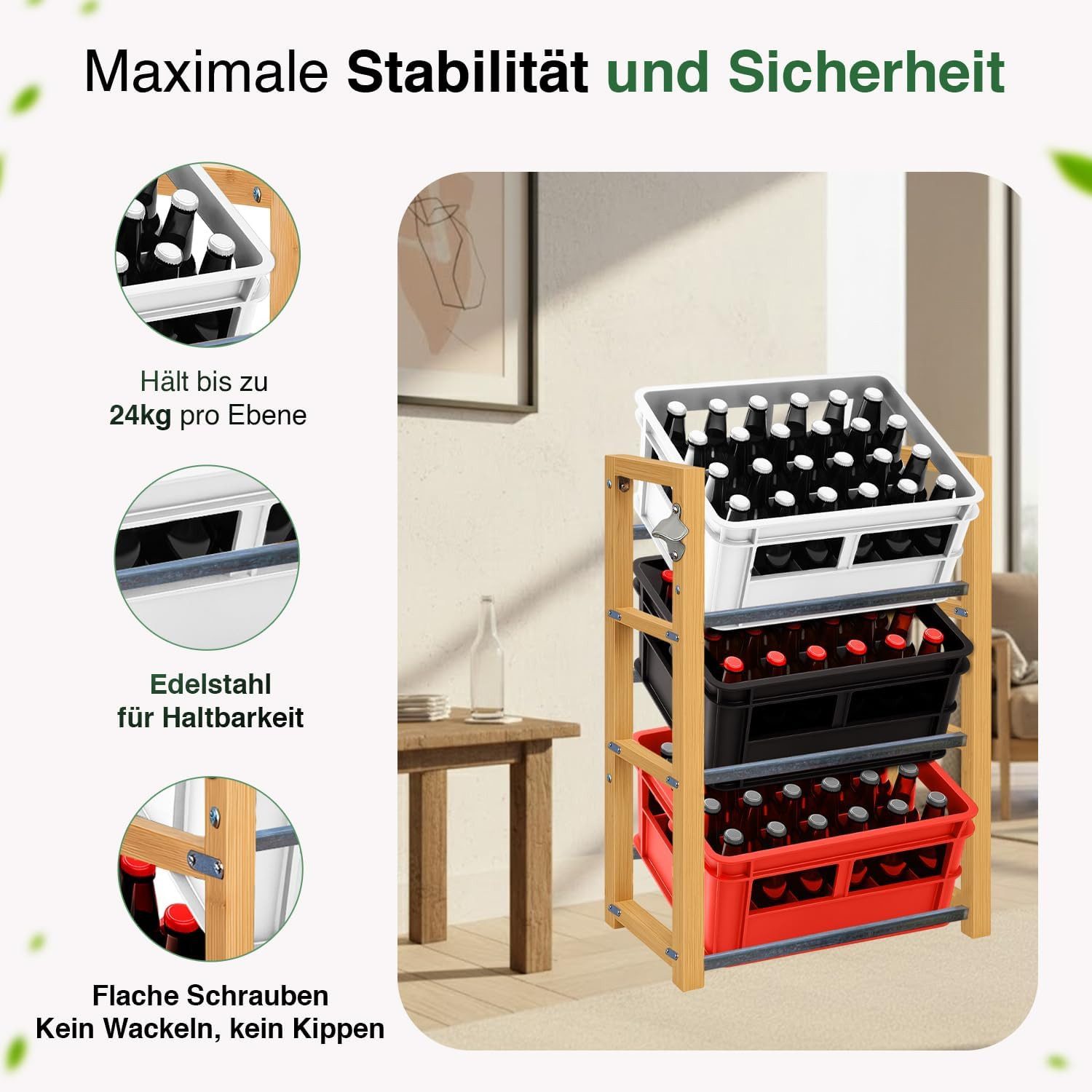 Dimono Flaschenregal DIMONO Bambus Getränkekisten Regal – Ablage für 2/3/6 Kisten, für Bier, Wasser & Limonade, Leergut Aufbewahrung – Bild 5 von 5