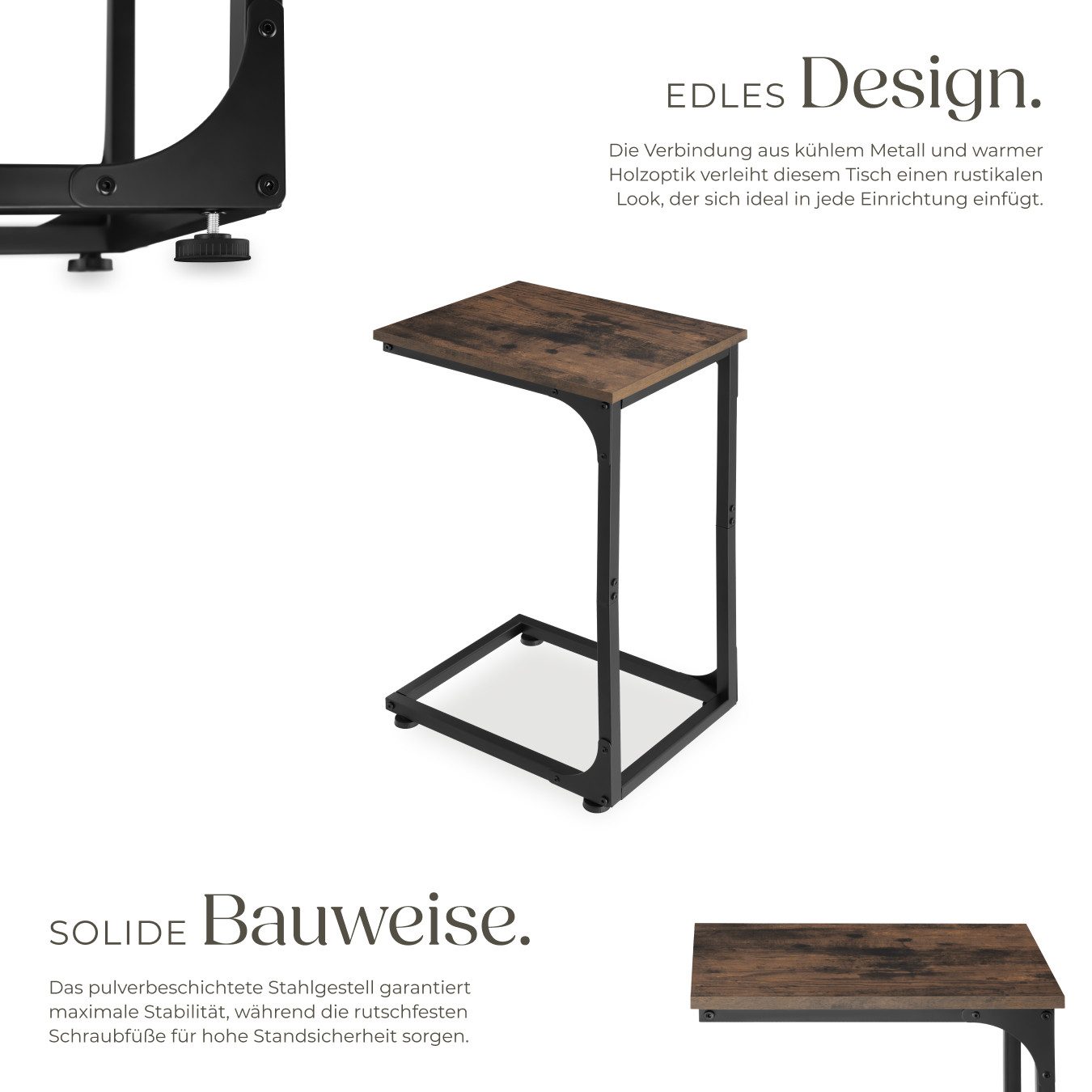 tectake Beistelltisch Erie (1-St., 1 tlg), Schlanker Beistelltisch im minimalistischen Industrie-Design