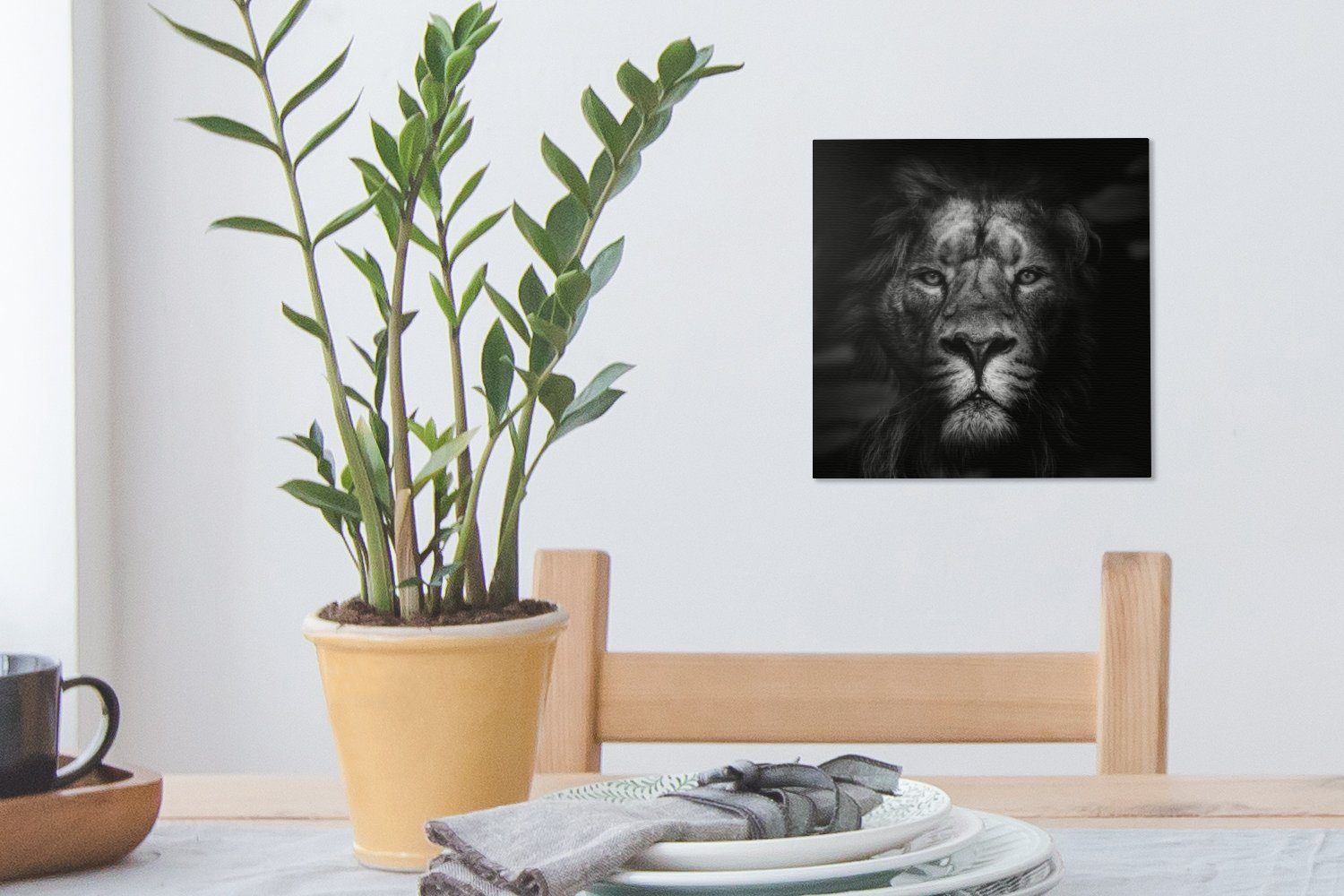 Tiere Schwarz St), für OneMillionCanvasses® (1 Bilder Leinwand - Raubtier Leinwandbild - - Weiß, Schlafzimmer Löwe Wohnzimmer -
