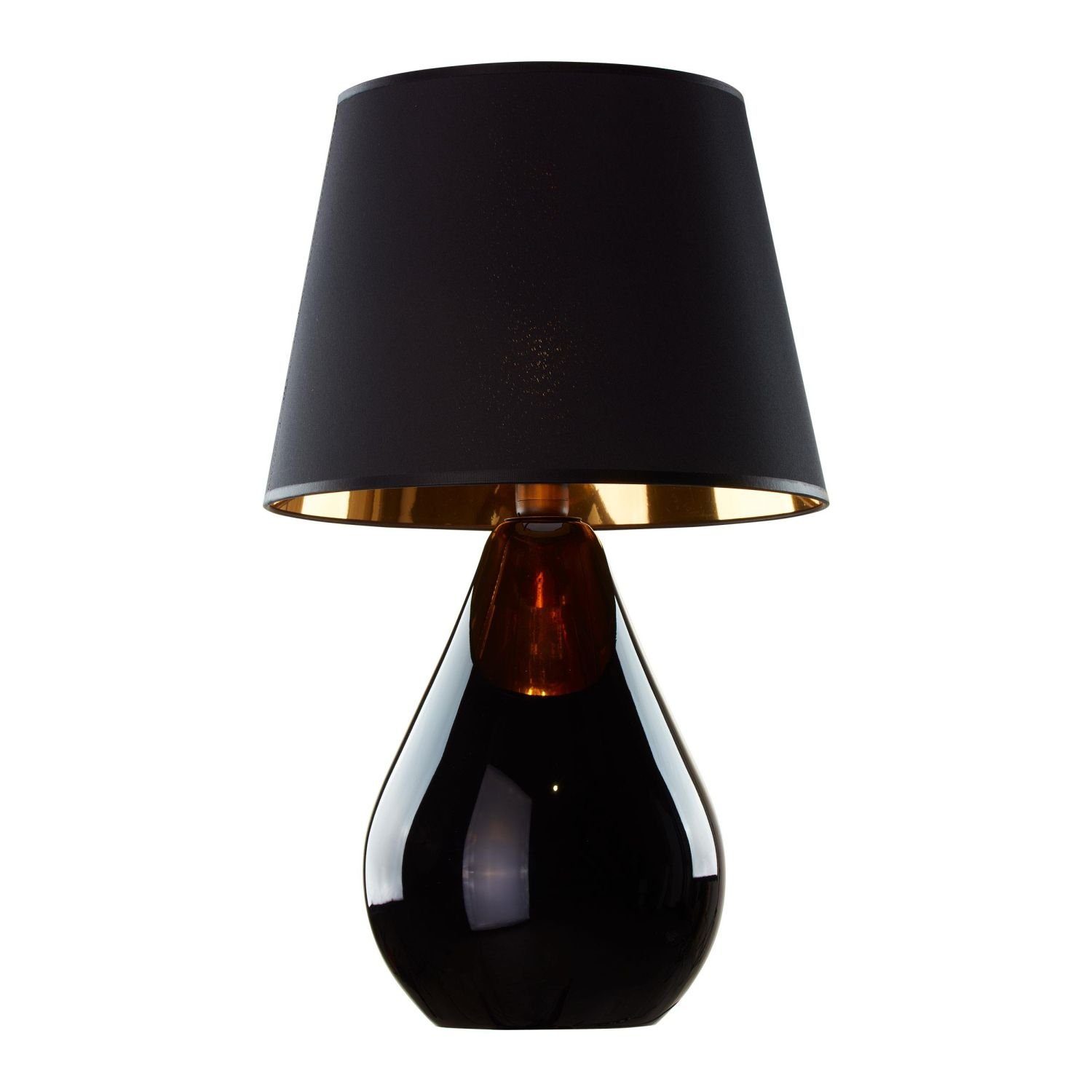 Licht-Erlebnisse Tischleuchte RIKA, ohne Leuchtmittel, Schwarz Gold 66 cm hoch E27 Stoff Glas Wohnzimmer Nachttisch