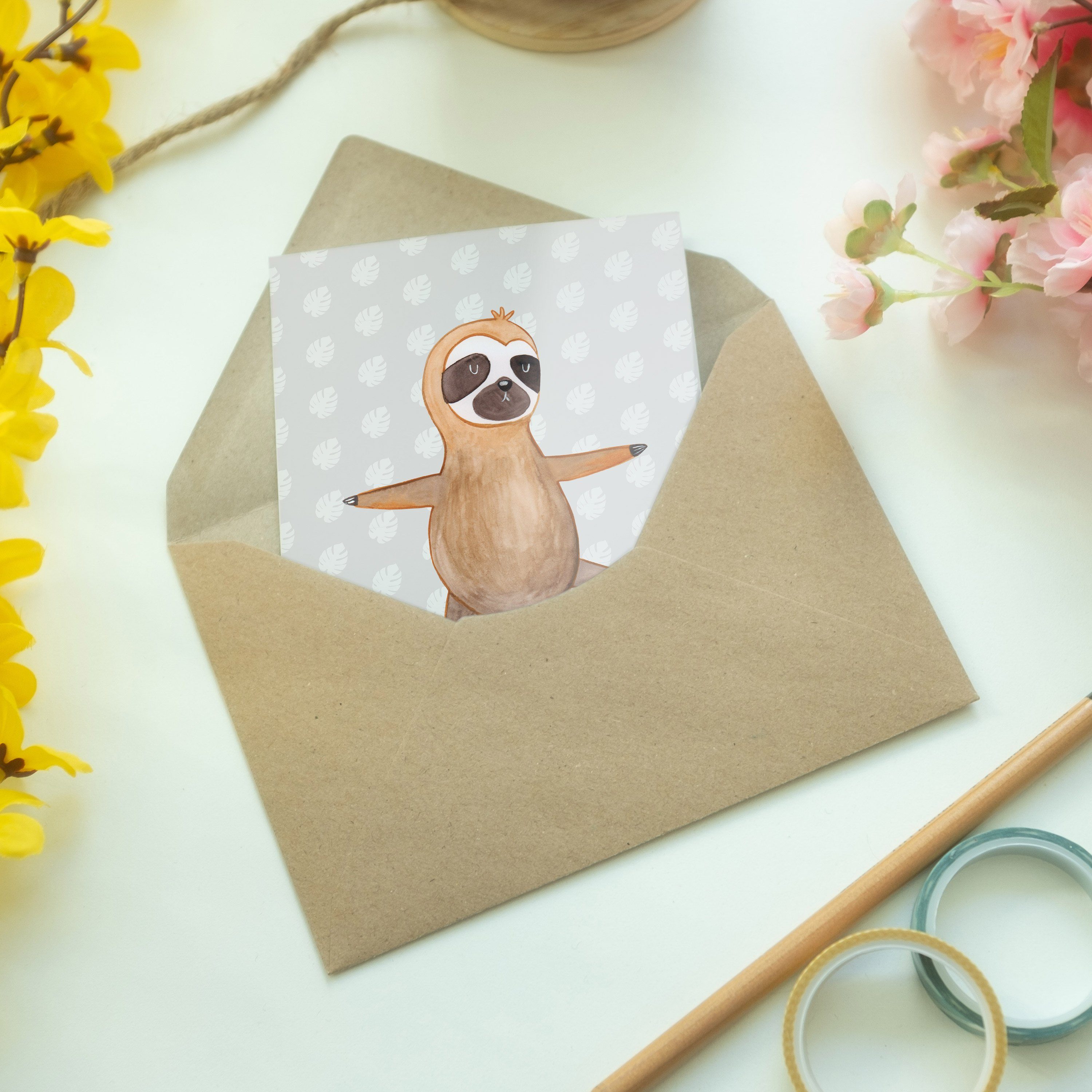 - & Mrs. Geschenk, Mr. Grau Hochzeitskarte, Faultier - Klappkarte Pastell Yoga Panda Grußkarte