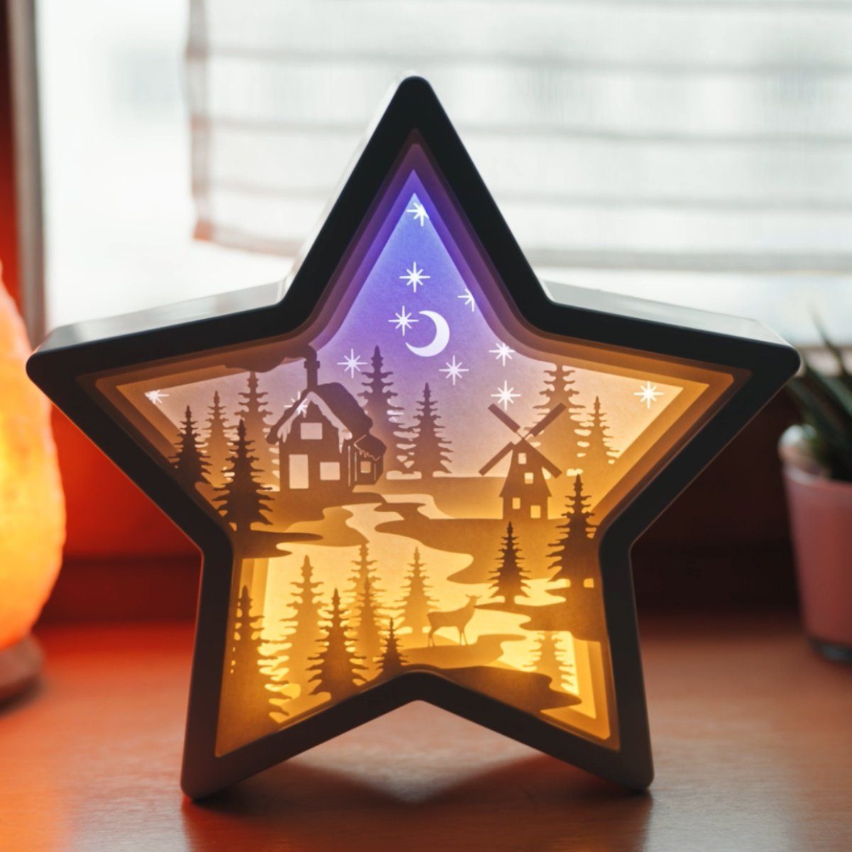 CiM LED Lichtbox 3D Papercut STAR - Winter Wonderland, LED fest integriert,  Warmweiß, 15x6x23cm, Shadowbox, Wohnaccessoire, Nachtlicht, kabellose  Dekoration | Tischleuchten