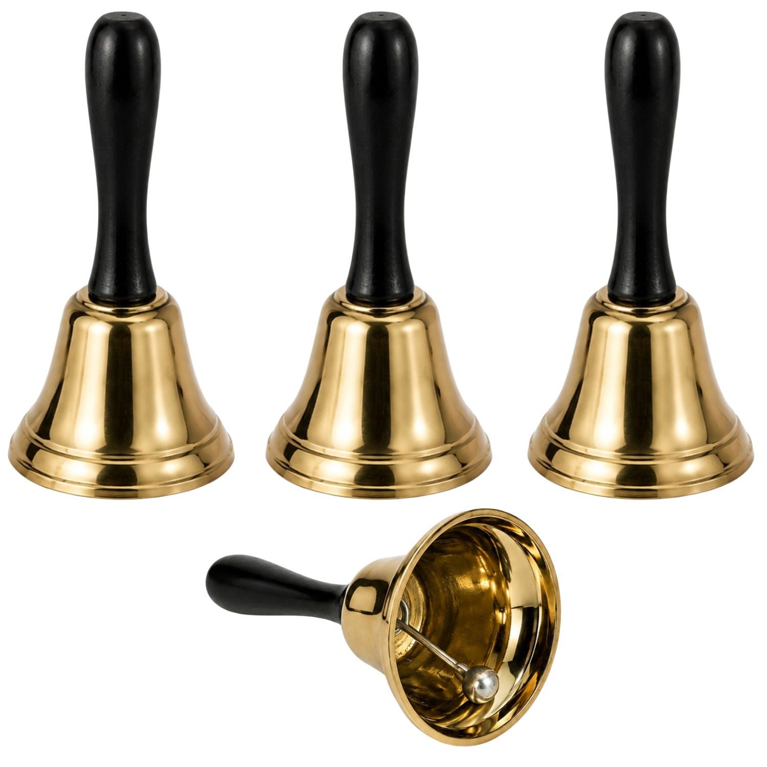 Marrakesch Orient & Mediterran Interior Glocke 4er-Set Relaxdays Tischglocken aus Metall in Gold mit Griff 12,5 cm