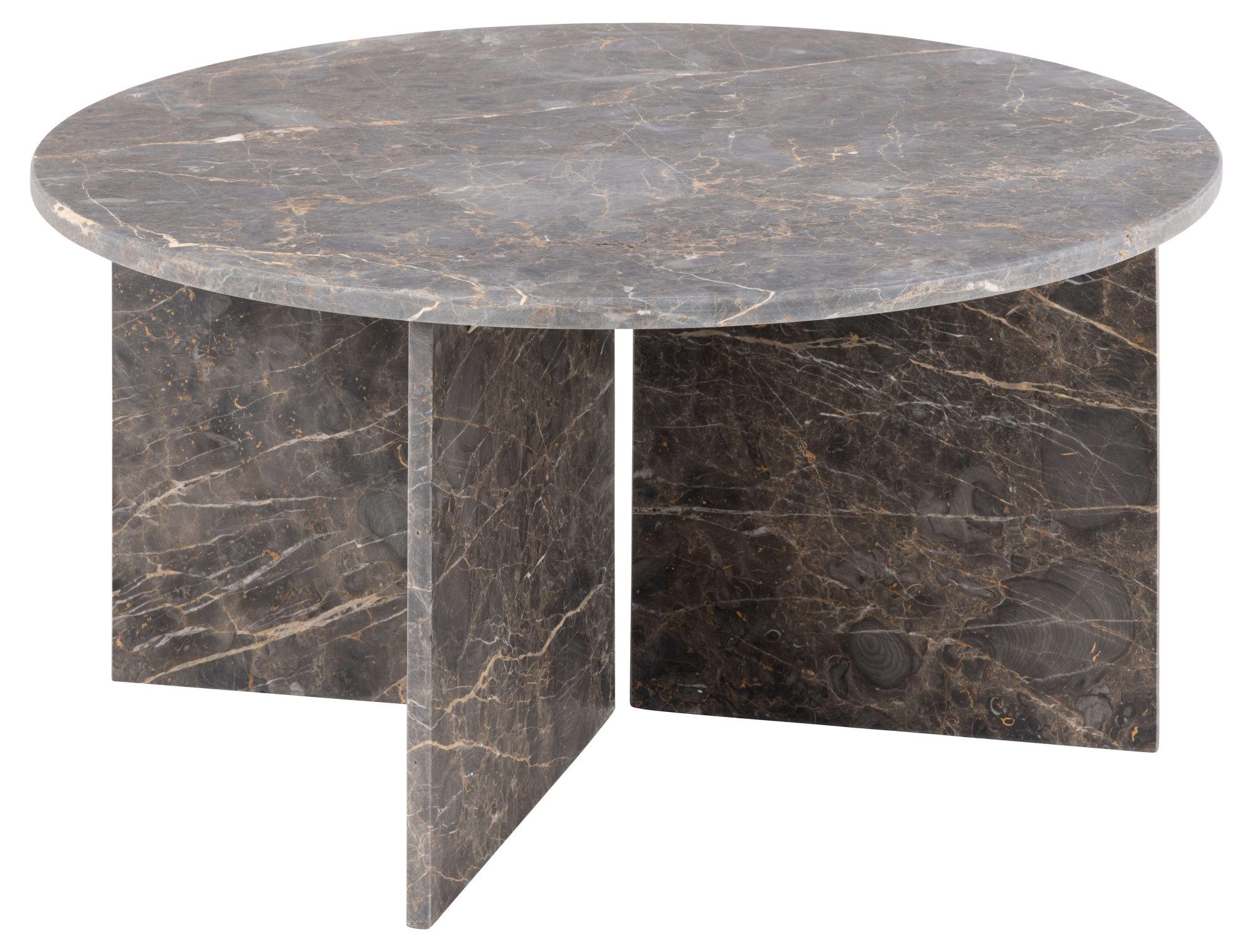 ACTONA GROUP Couchtisch Vega, Rund Couchtisch, V-förmig Gestell matt braun lackiert Marmor, Ø90x42cm