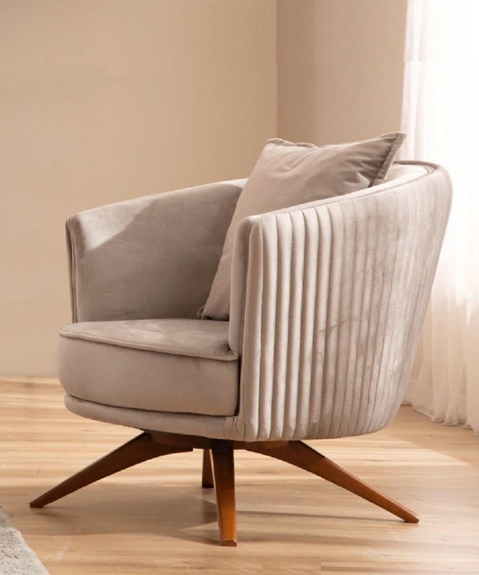 JVmoebel Sessel Beige Design Sessel Polster Luxus 1 Sitzer Textil Einsitzer Neu (1-St., Sessel), Made in Europe