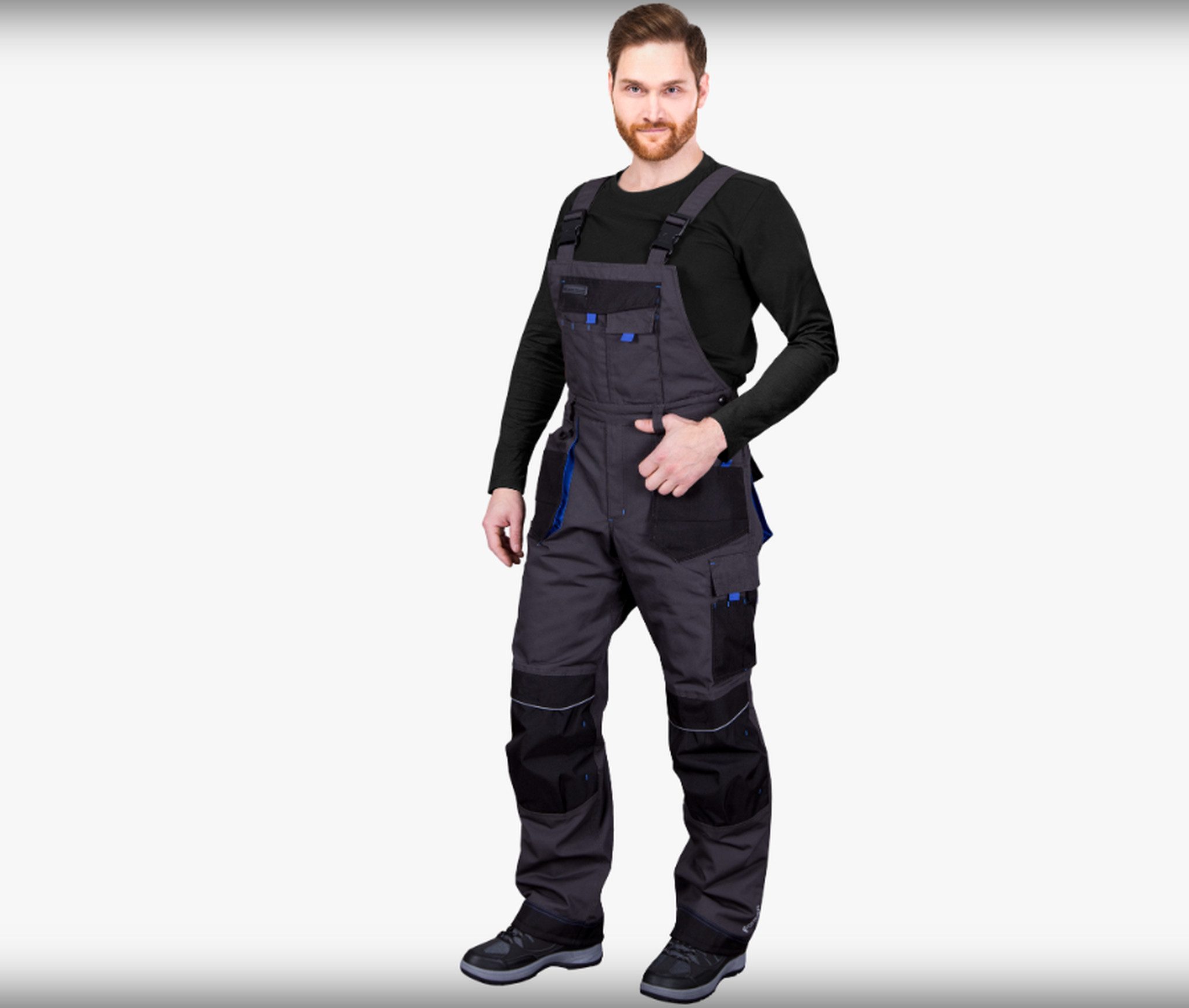 LEBER & HOLLMANN Arbeitslatzhose Latzhose Gefütterte Schutzlatzhose Grau-Schwarz-Blau
