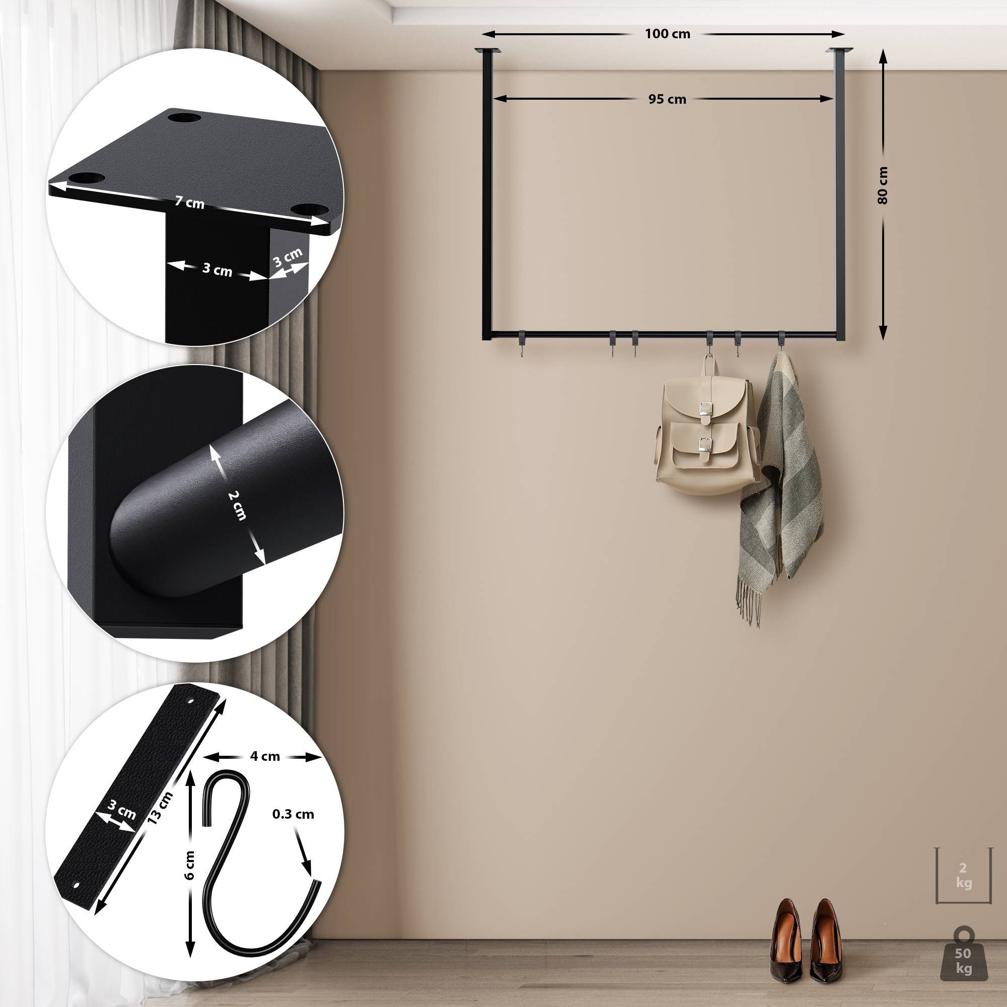 CLP Garderobenständer Fenton, mit 6 Kleiderhaken, für Deckenmontage günstig online kaufen