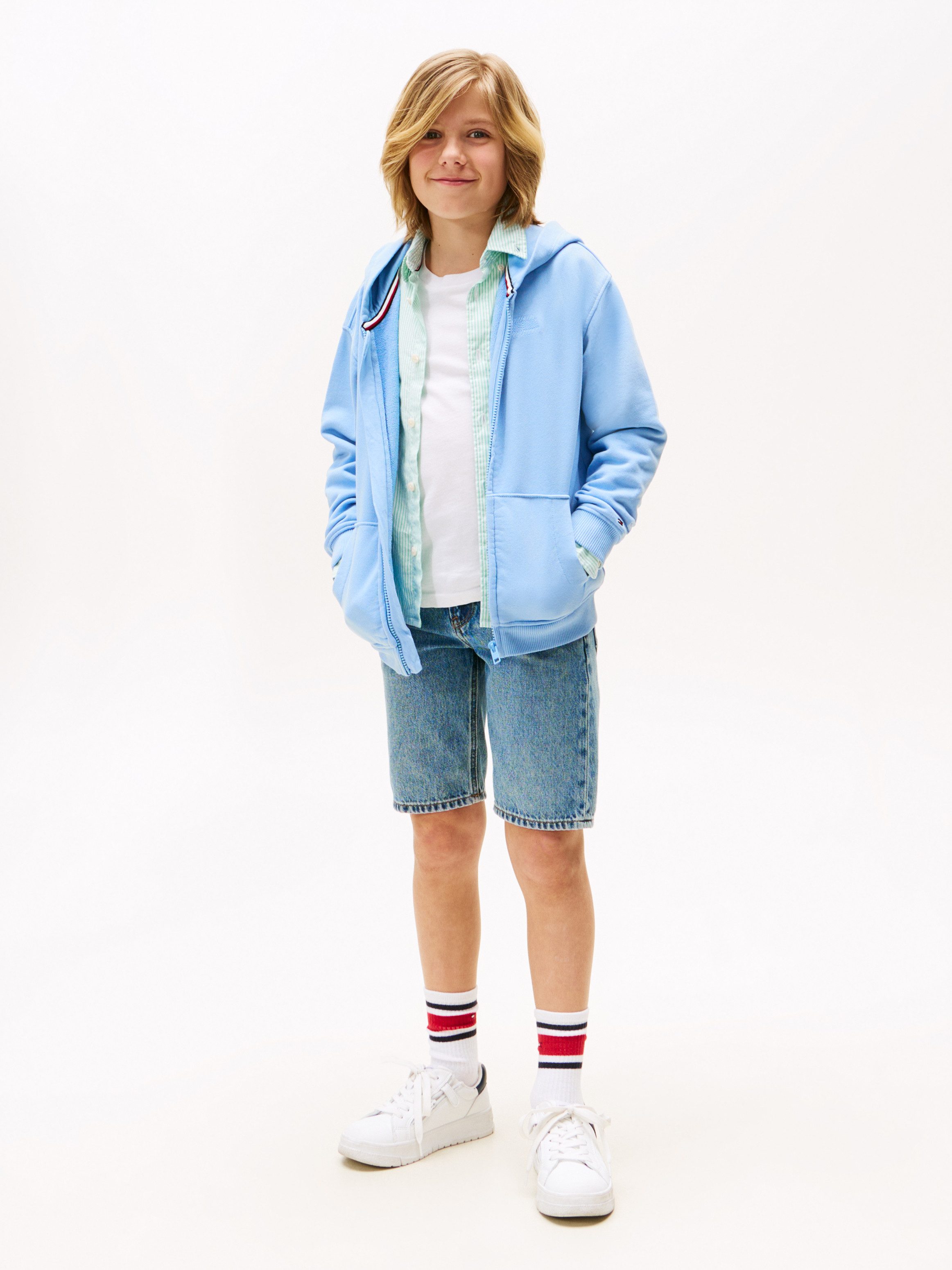 Tommy Hilfiger Kapuzensweatjacke TONAL FLAG EMB ZIP HOODIE für Kinder bis 16 Jahre, mit Kapuze