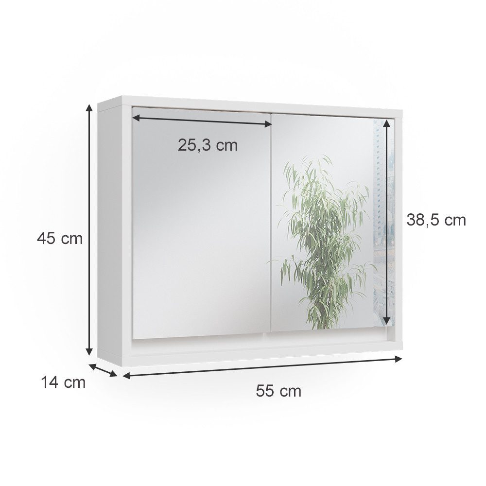 Vicco Badezimmerspiegelschrank Mila, Weiß, 55 x 45 cm (1-St)