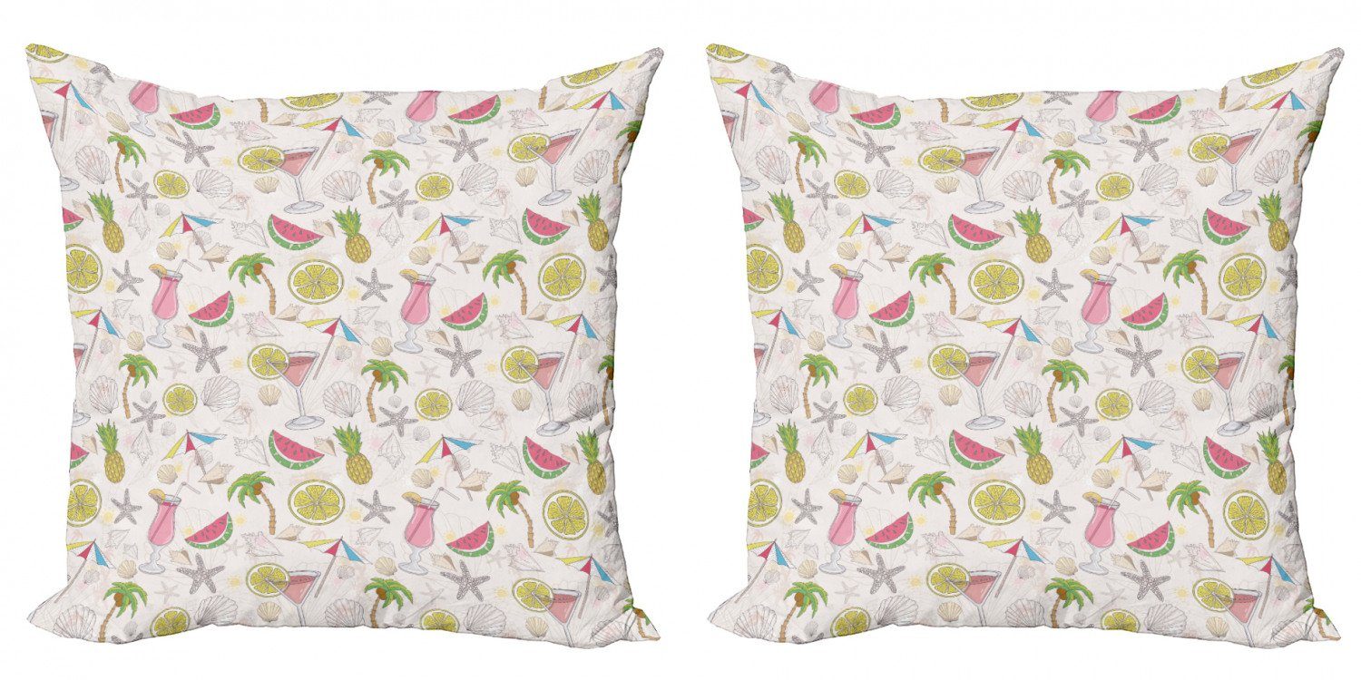 Kissenbezüge Modern Accent Doppelseitiger Digitaldruck, Abakuhaus (2 Stück), Sommer Wassermelone Zitrone Regenschirm