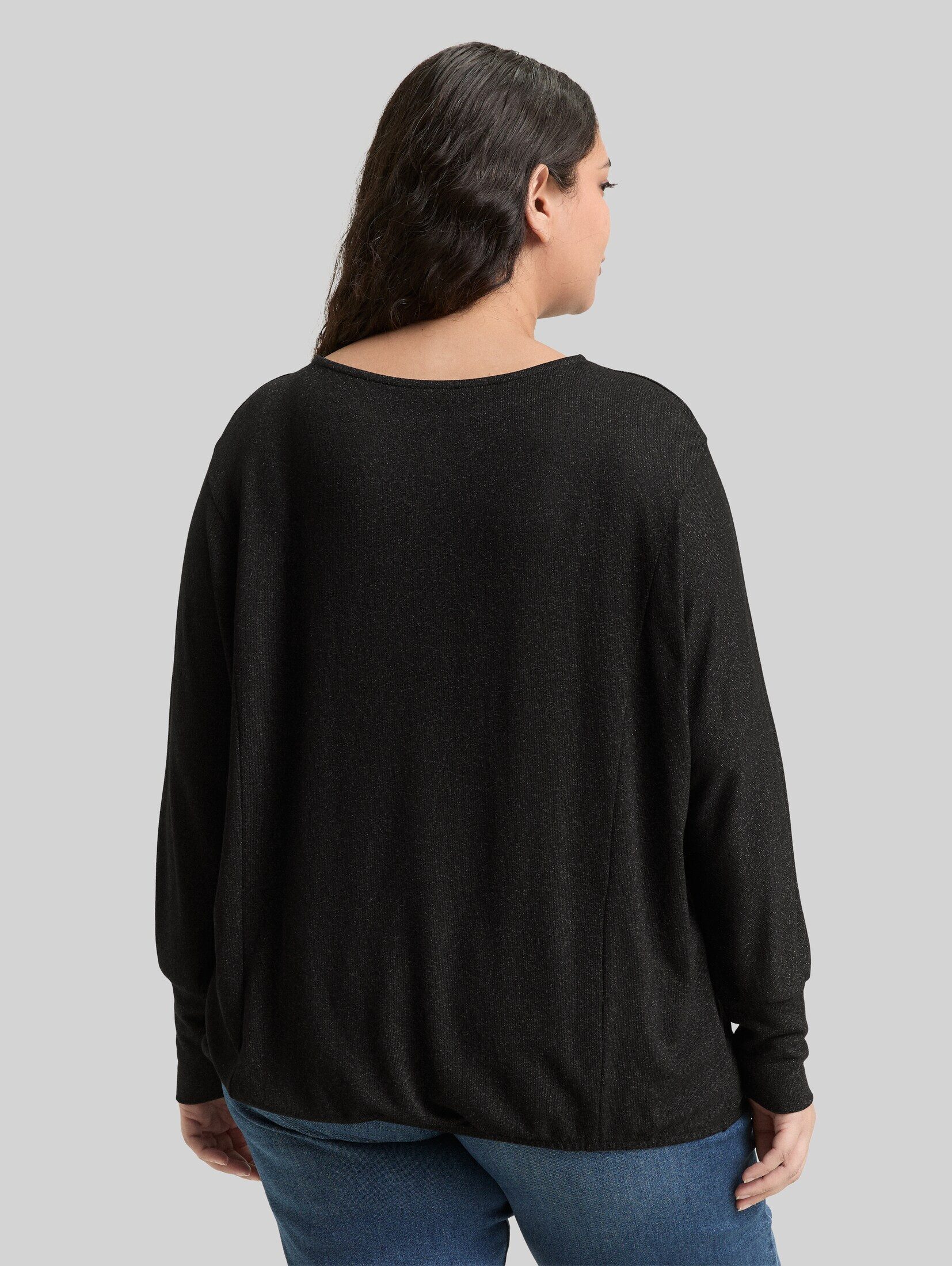 TOM TAILOR PLUS Langarmshirt T-Shirt Plus Size - Loose Fit Langarmshirt mit Glitzer-Effekt
