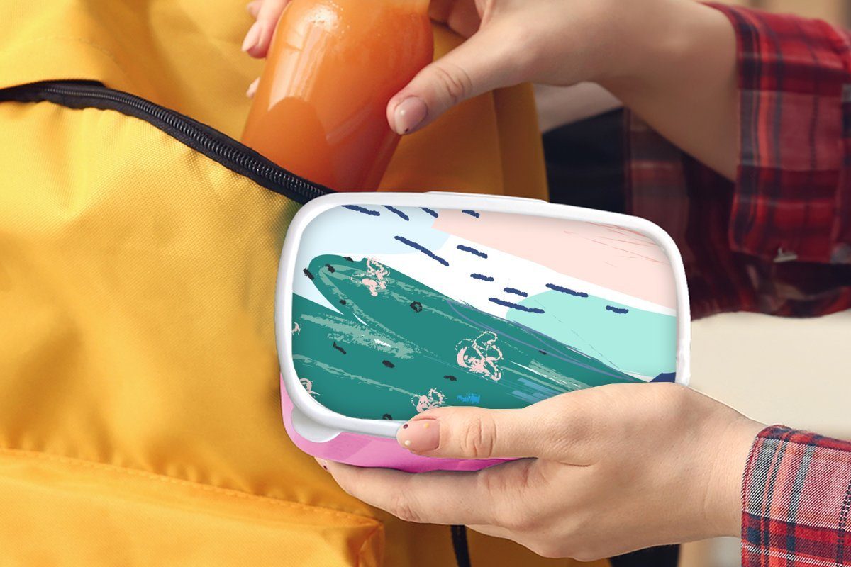 MuchoWow Lunchbox Sommer - Brotbox - Kunststoff, für Snackbox, (2-tlg), Mädchen, Kinder, Abstrakt Erwachsene, Kunststoff Brotdose Spot, rosa