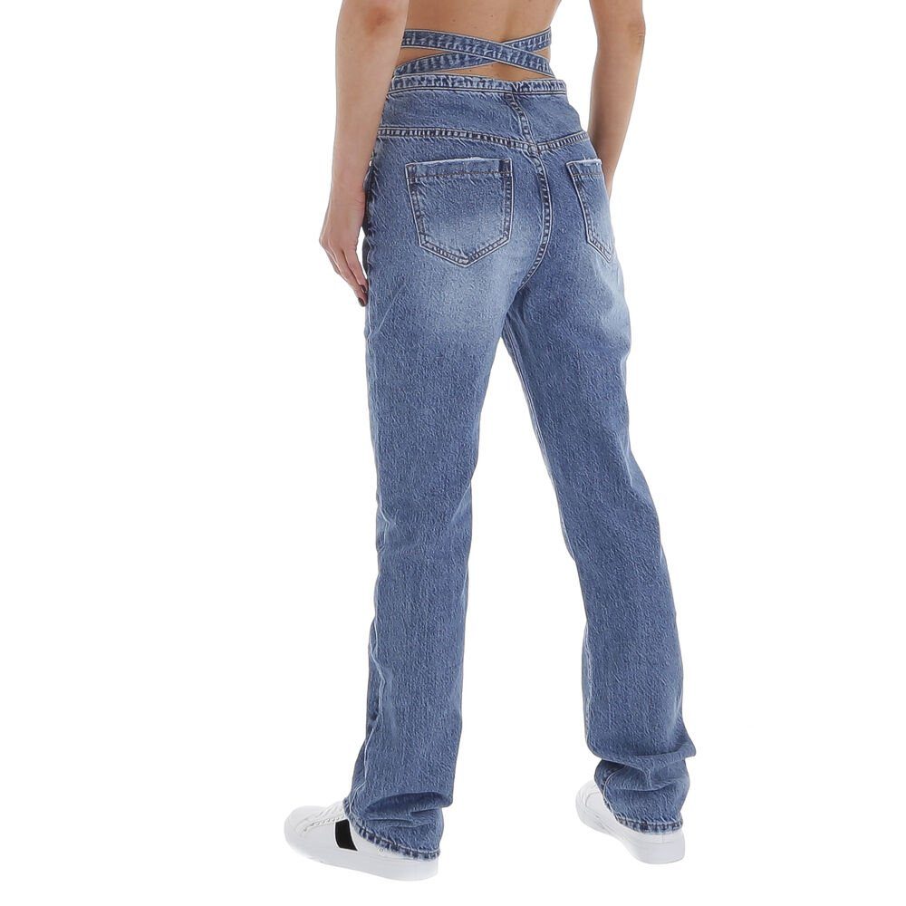 Ital-Design High-waist-Jeans Damen Freizeit Jeans Used-Look Blau in Waist High