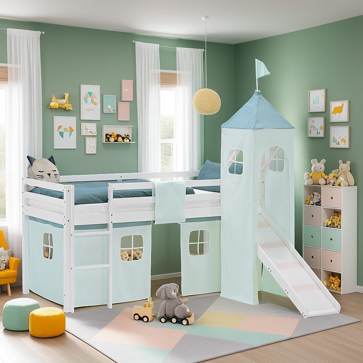 Homestyle4u Hochbett 90x200 Stockbett Vorhang Kinderbett günstig online kaufen