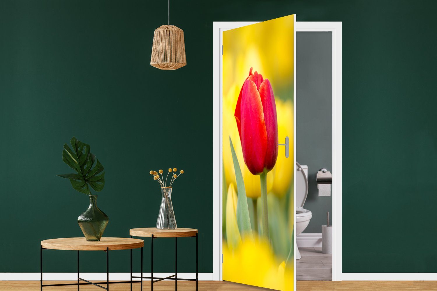 MuchoWow Türtapete Fototapete Tür, Türaufkleber, gelben (1 cm 75x205 Matt, Rote St), Tulpe mit Tulpen, bedruckt, für
