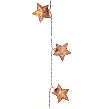 MARELIDA LED-Lichterkette 10 kupferne Sterne beleuchtet Dekolichterkette Weihnachten 0,9m, 10-flammig
