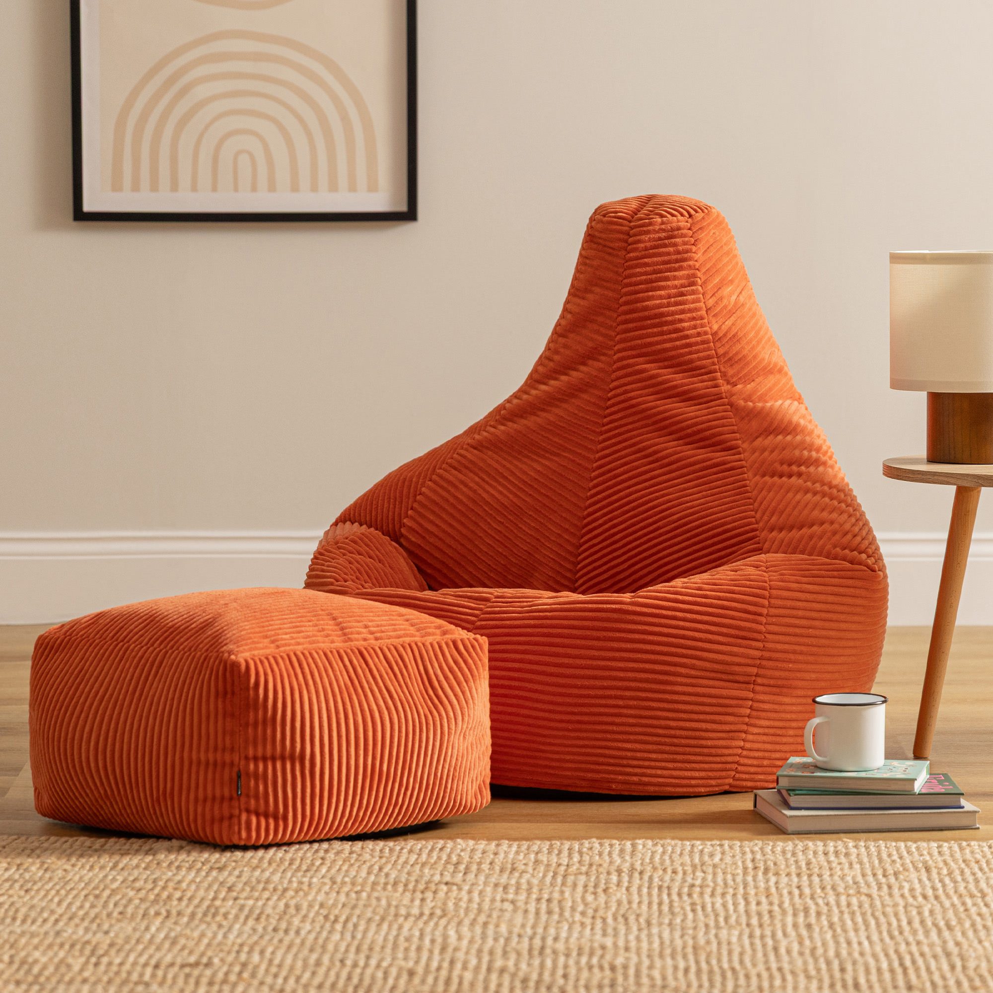 icon Sitzsack Sessel mit Rückenlehne aus Cord „Dalton“ mit Hocker (Spar-Set, 1 x Sitzsack, 1 x Fußhocker), Sitzsack XXL, Gaming Sitzsack, Made in Germany, Erwachsene & Kinder