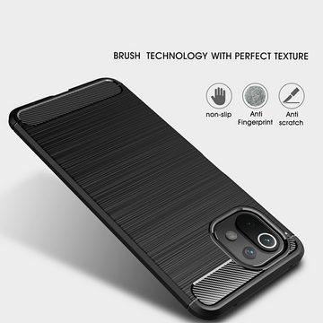 CoverKingz Handyhülle Hülle für Xiaomi Mi 11 Lite 5G / 5G NE Handyhülle Silikon Case Cover 16,5 cm (6,5 Zoll), Handyhülle Bumper Silikoncover Softcase Carbonfarben