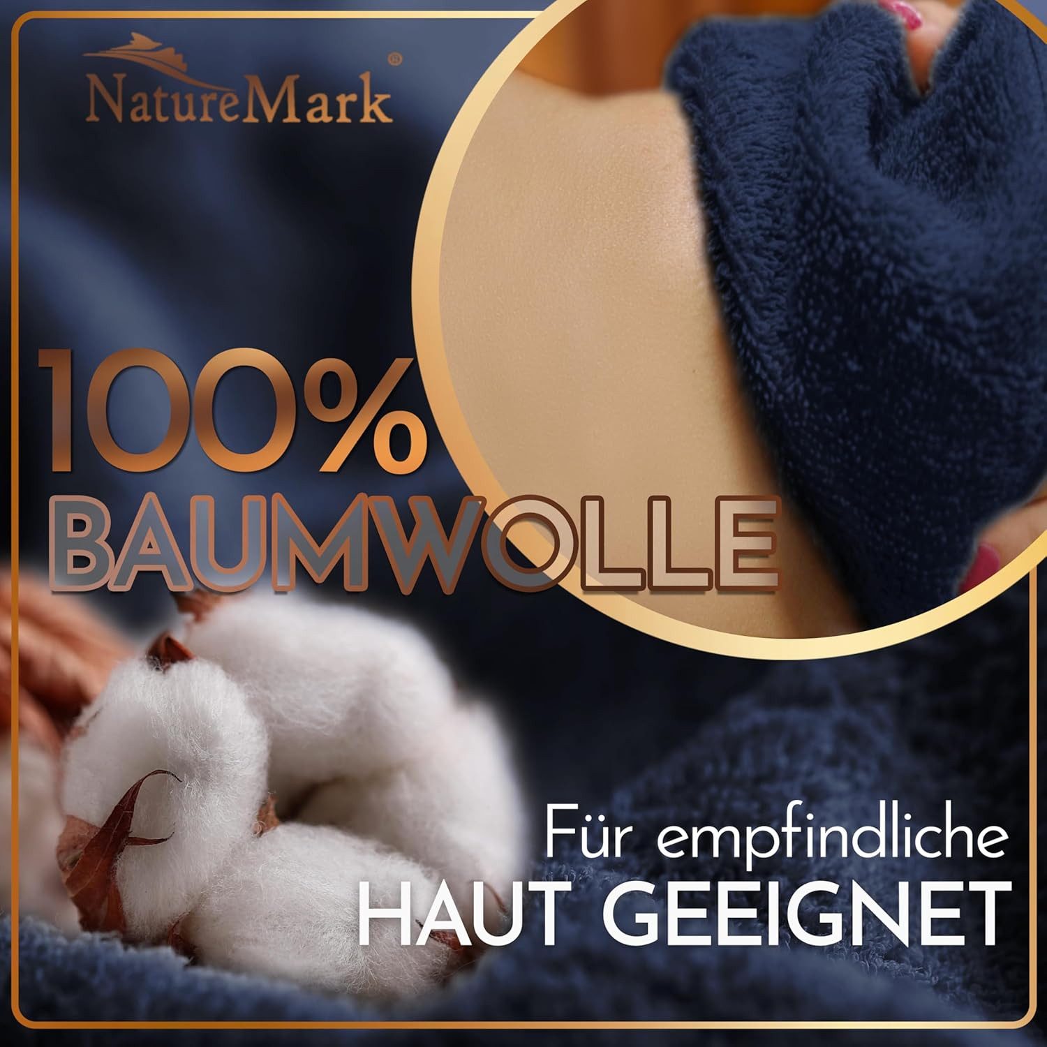 NatureMark Saunatuch Frottier Saunatücher 80x200cm, 100% Baumwolle (1-St), Premium Qualität SAUNATUCH Sauna-Handtuch, 80x200cm, Navy blau – Bild 5 von 5