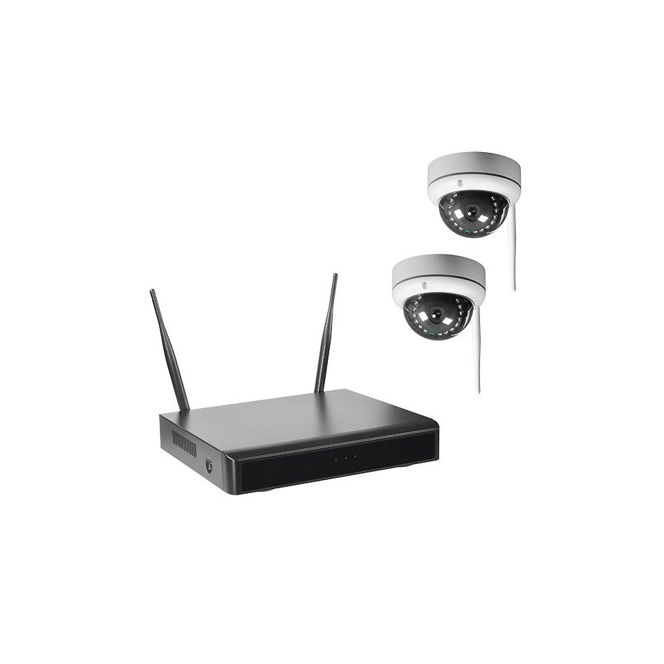 Indexa WLAN-NVR mit 2 Funk-Kuppelkameras WR100D, 4TB Festplatte HDD WiFi Gefahrenmeldeanlage