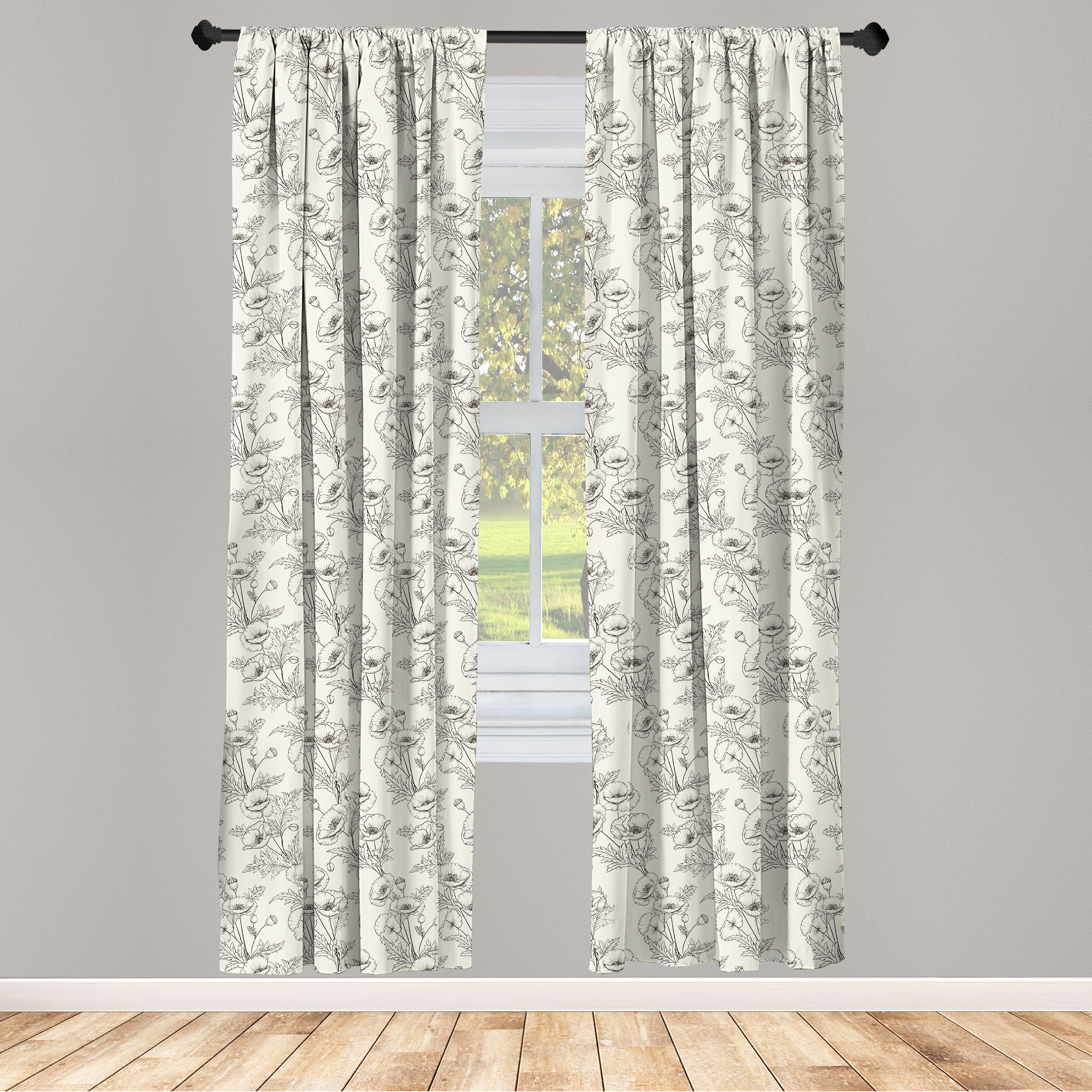Gardine Vorhang für Wohnzimmer Schlafzimmer Dekor, Abakuhaus, Microfaser, Botanisch Mohnblumen-Blumen-Muster