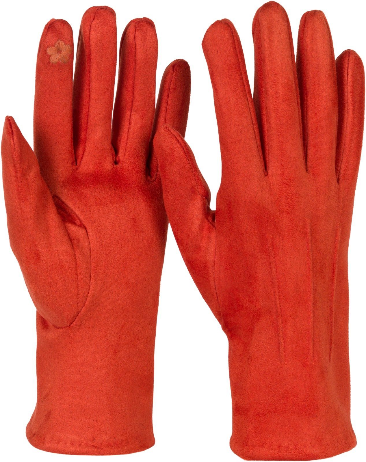 styleBREAKER Fleecehandschuhe Einfarbige Touchscreen Handschuhe Ziernähte Orange