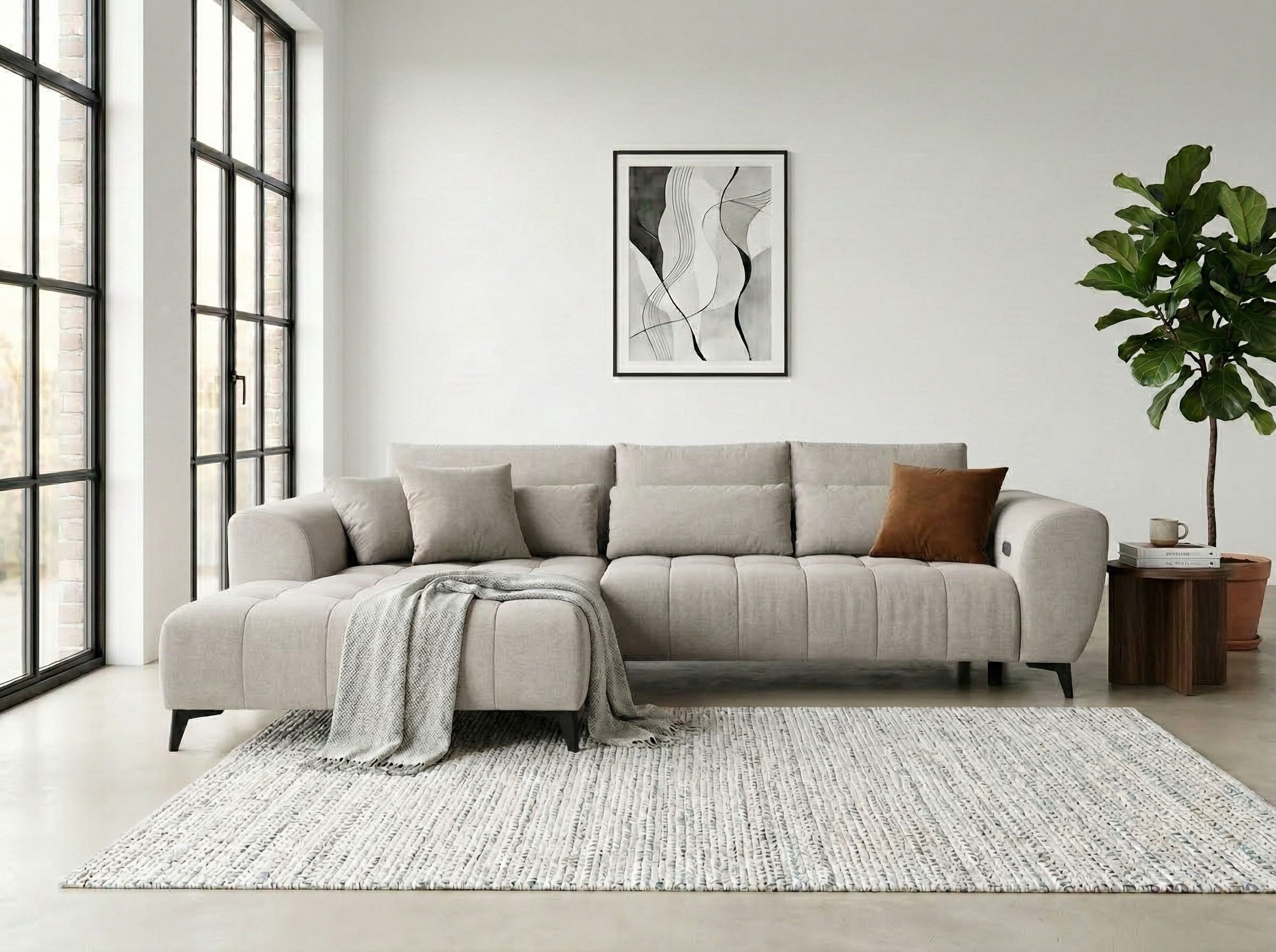 WERK2 Ecksofa Garay 287 x 220 cm modern und bequem, Luxus-Microfaser, L-Form, XXL, elektrische Sitztiefenverstellung