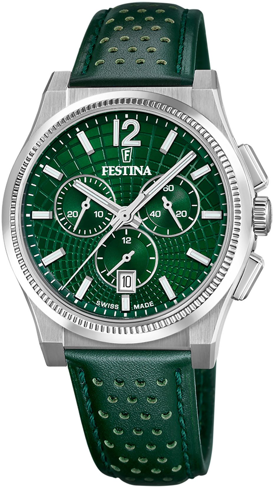 Festina Chronograph Rivé Collection F20060/3, Quarzuhr, Armbanduhr, Herrenuhr, Swiss Made, Lederarmband, analog, Tag