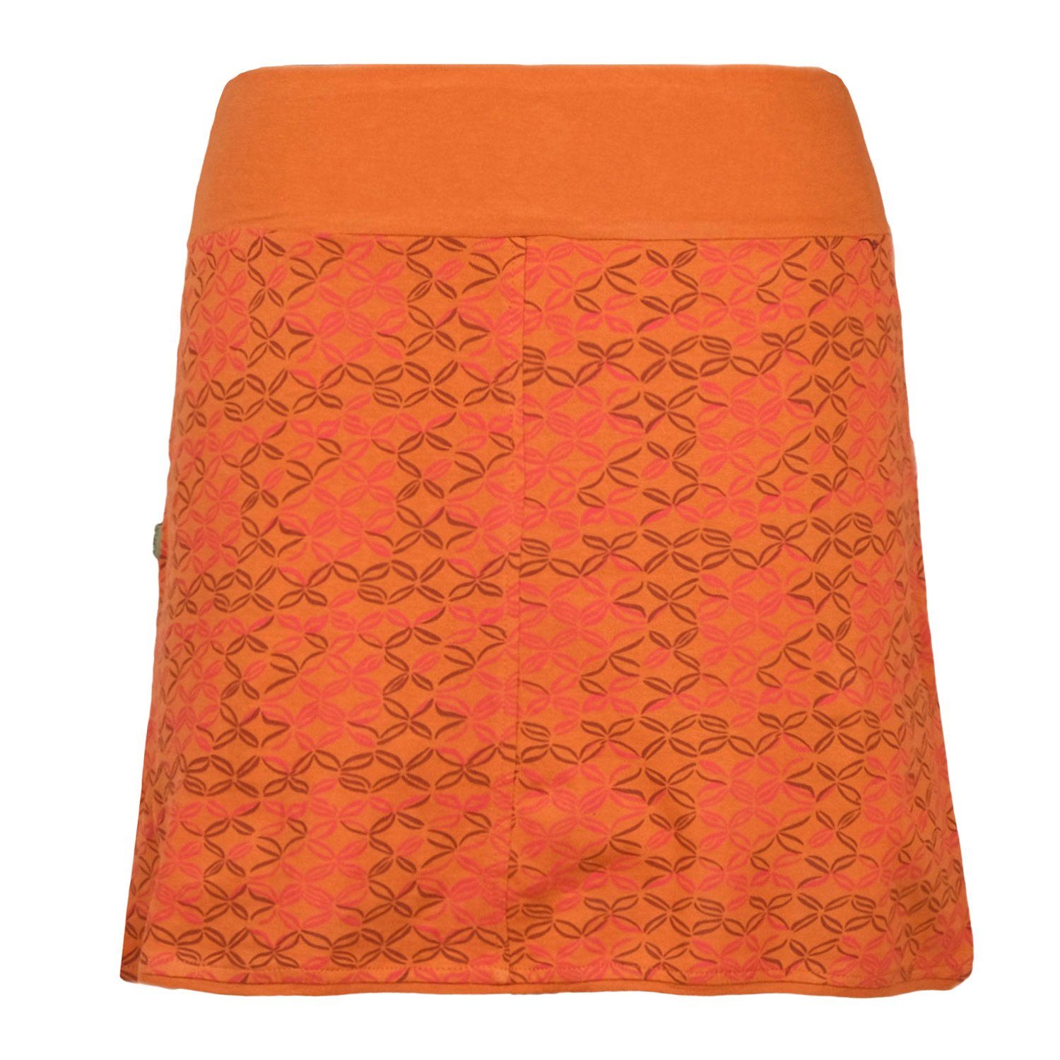 Vishes Jerseyrock Kurzer Damen Baumwoll-Rock Bedruckt Taschen mit Hippie mit Facetten Goa, Retro, orange Style