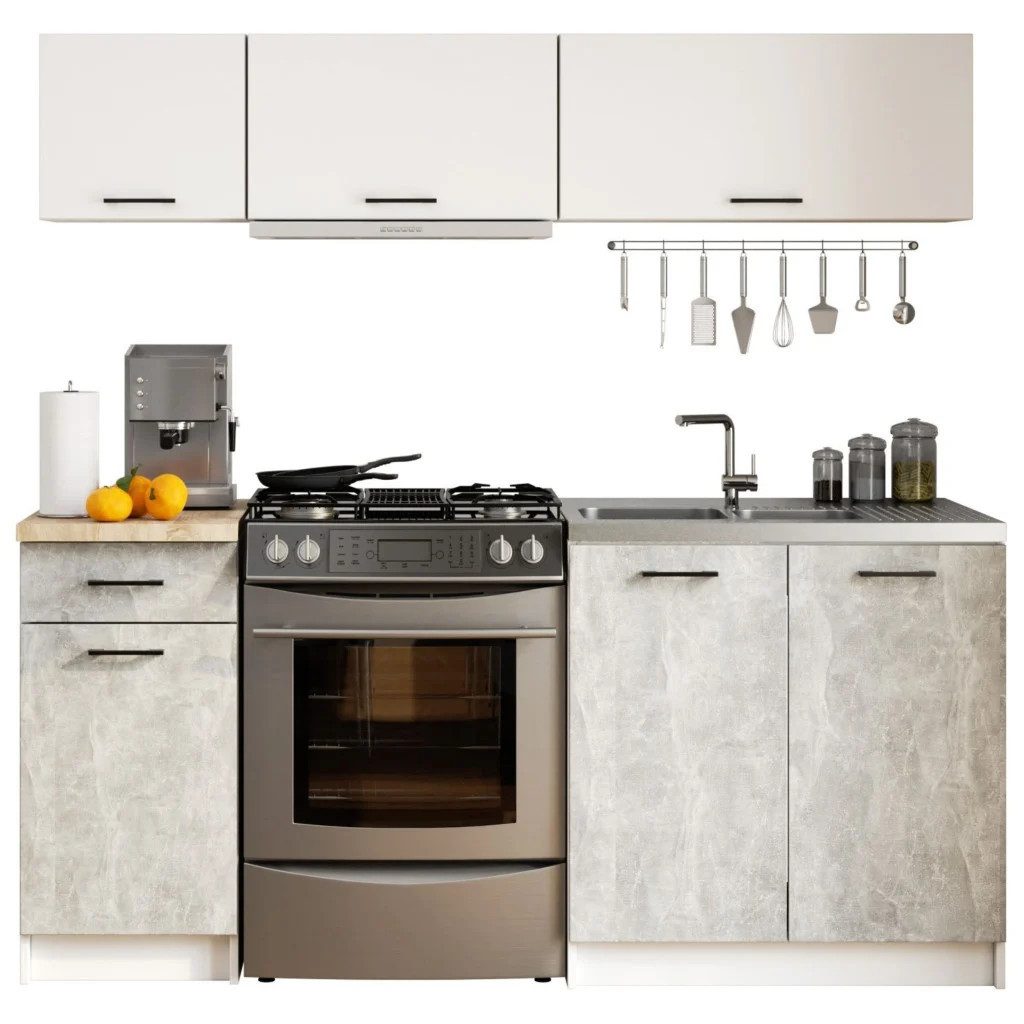 Raumhirsch Furniture Küchenzeile Modulares Küchenmöbel Set - Optimaler Stauraum - Küchenblock, Küchenzeile aus Sonoma Eiche & Weiß für kleine Küchen