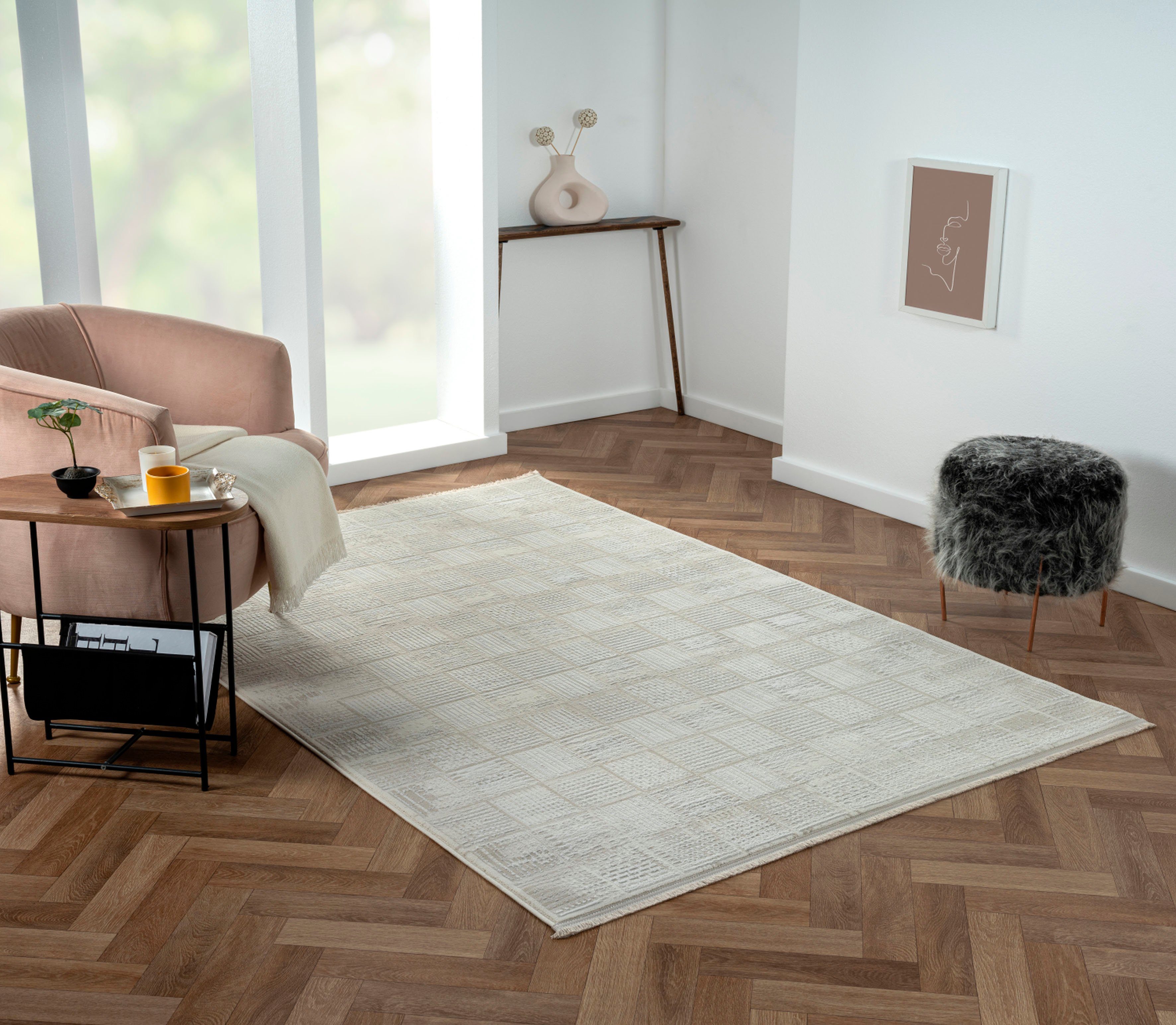 Myflair Möbel & Accessoires Teppich My House, LAGERRÄUMUNG, rechteckig, Höhe: 10 mm, Kurzflor, Retro-Style, besonders weich durch Microfaser, mit Fransen