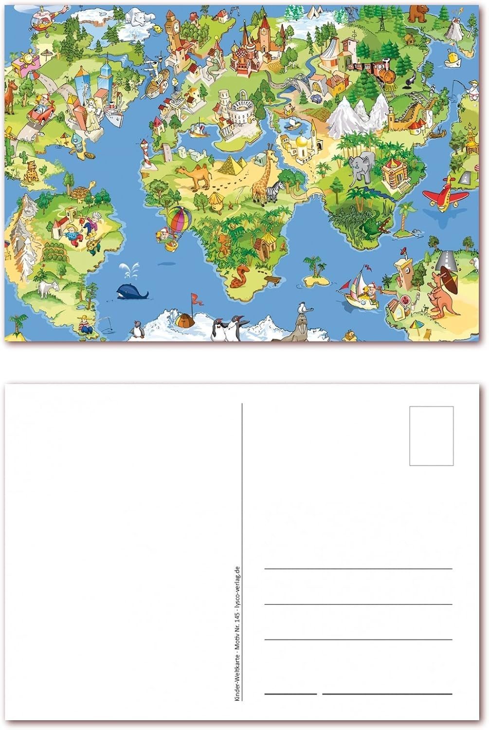LYSCO Ansichtskarte Postkarten Weltkarte Atlas Globus DIN A6 (105 x 148 mm), besonders gut beschreibbar mit allen Schreibmaterialien