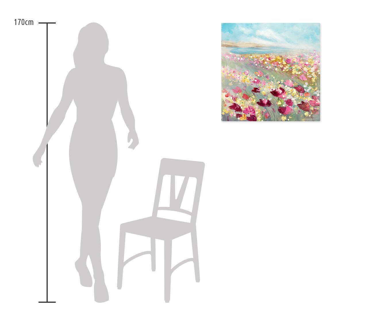 Leinwandbild cm, HANDGEMALT 100% Wohnzimmer Gemälde Poppy KUNSTLOFT 60x60 Wandbild Herbaceous