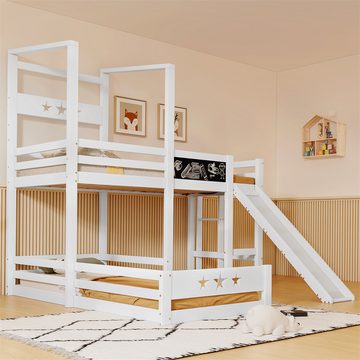 XDeer Etagenbett Kinderbett Etagenbett mit Tafel und Rutsche, Hochbett mit Leiter 90x200 cm Einzelbett Rausfallschutz