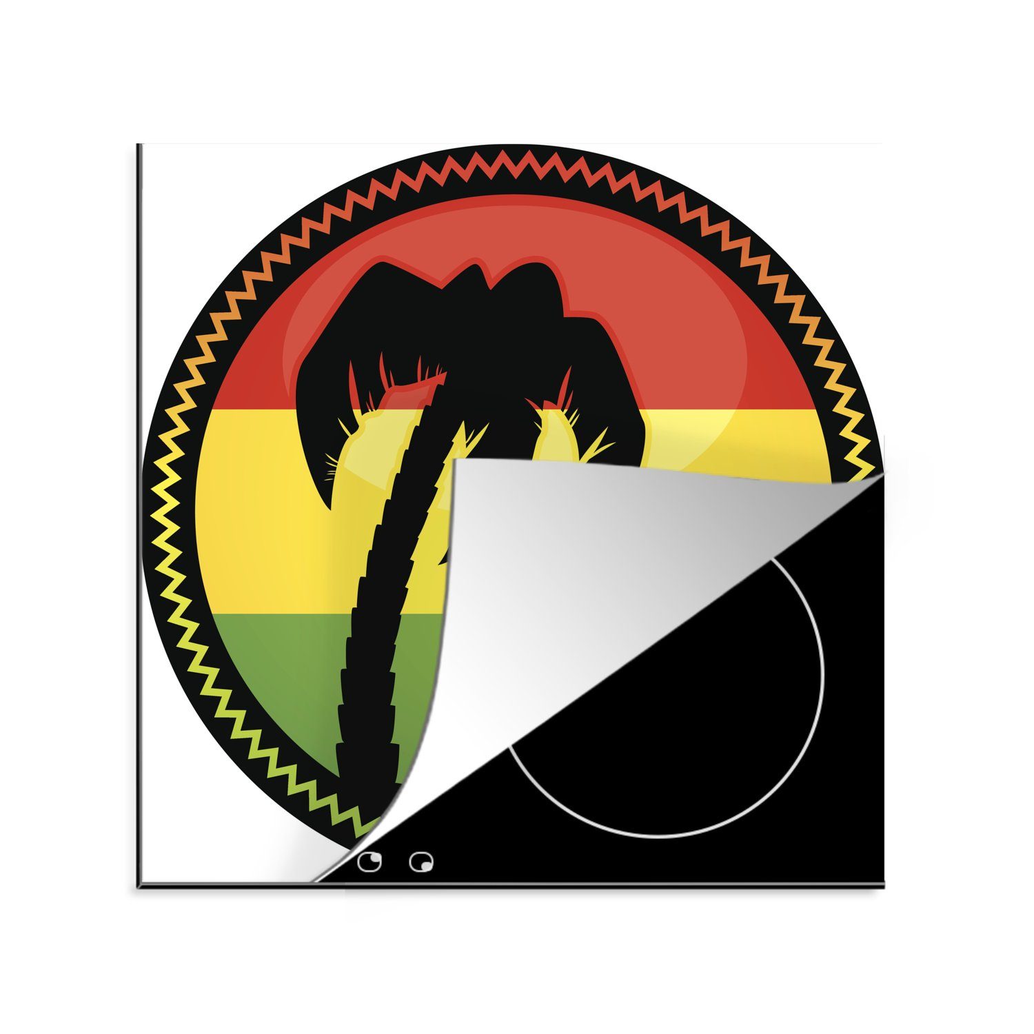 MuchoWow Herdblende-/Abdeckplatte Eine Illustration einer Palme mit einer Reggae-Flagge, Vinyl, (1 tlg), 78x78 cm, Ceranfeldabdeckung, Arbeitsplatte für küche