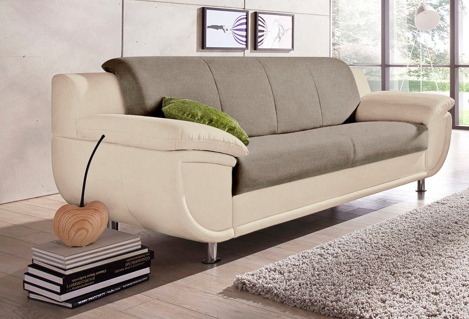 TRENDMANUFAKTUR 3-Sitzer Rondo III 207 cm, modern, bequem, Materialmix, Chromfüße, wahlweise mit Federkern, extrabreite Armlehnen zum Relaxen – Bild 5 von 5