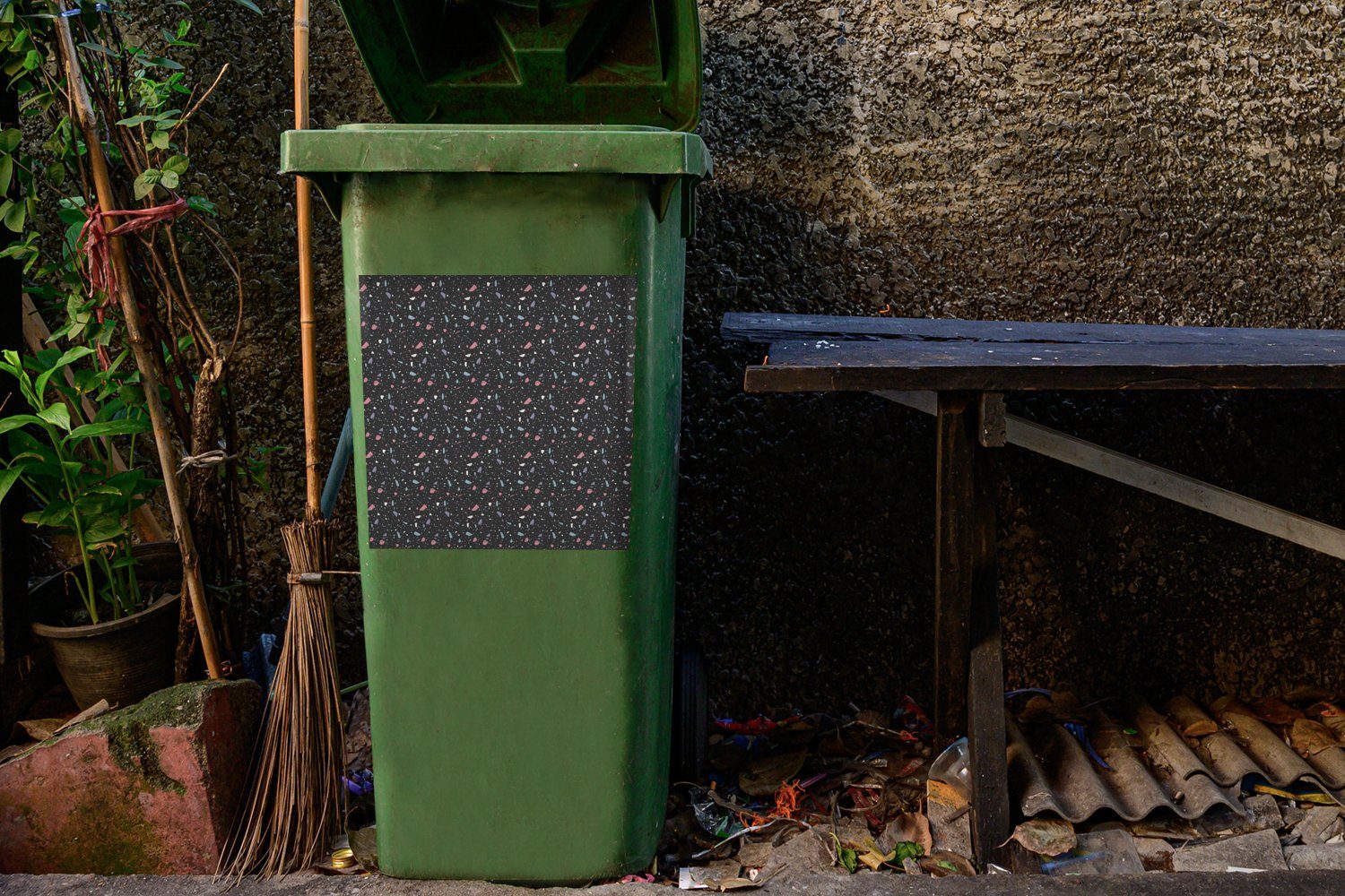 MuchoWow Wandsticker Mülltonne, - Sticker, (1 Struktur Mülleimer-aufkleber, Terazzo - Abfalbehälter St), Muster Container