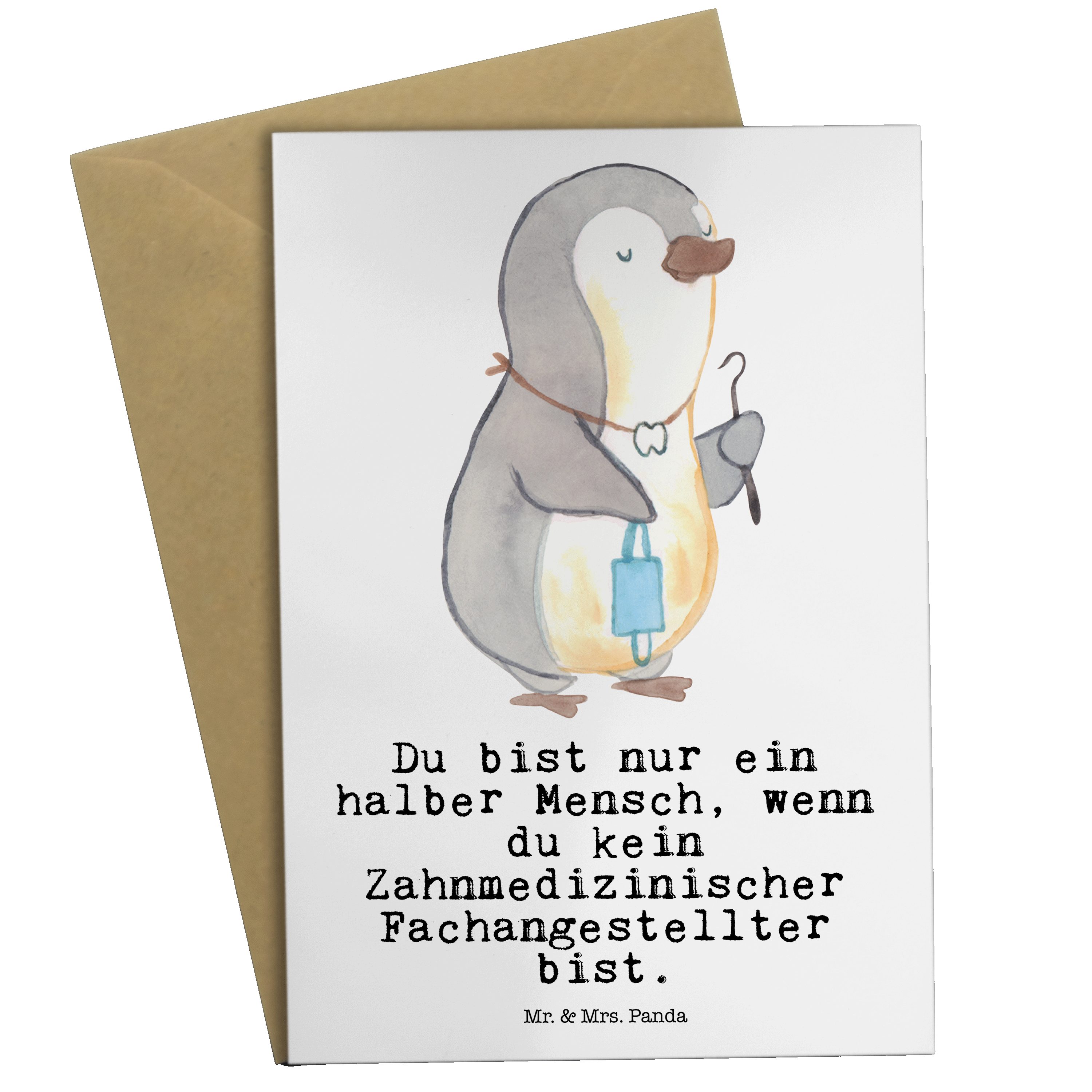 Mr. & Mrs. Panda Grußkarte Zahnmedizinischer Fachangestellter mit Herz - Weiß - Geschenk, Klappk