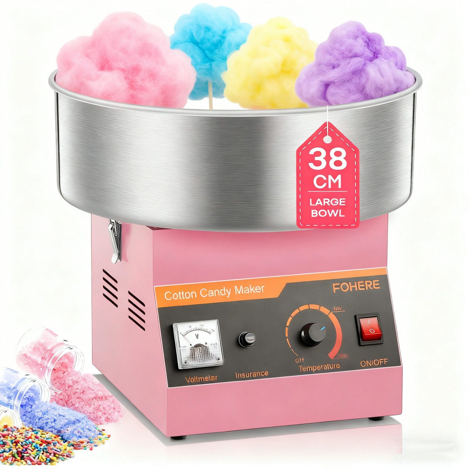 FOHERE Zuckerwattemaschine mit Zuckerlöffel, ideal für den gewerblichen Einsatz und Party, 1000W